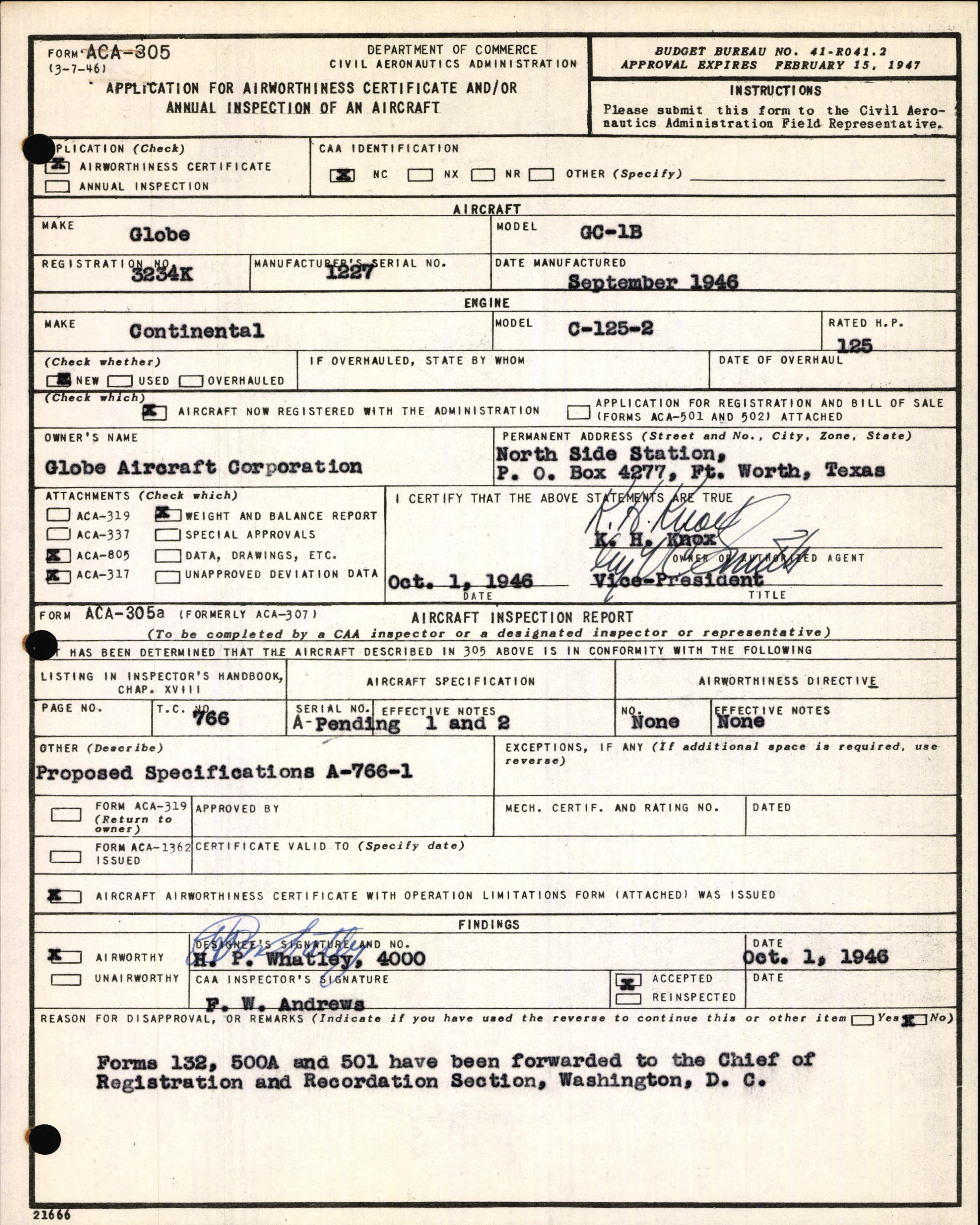 Sample page 3 from AirCorps Library document: Technical Information for Serial Number 1227