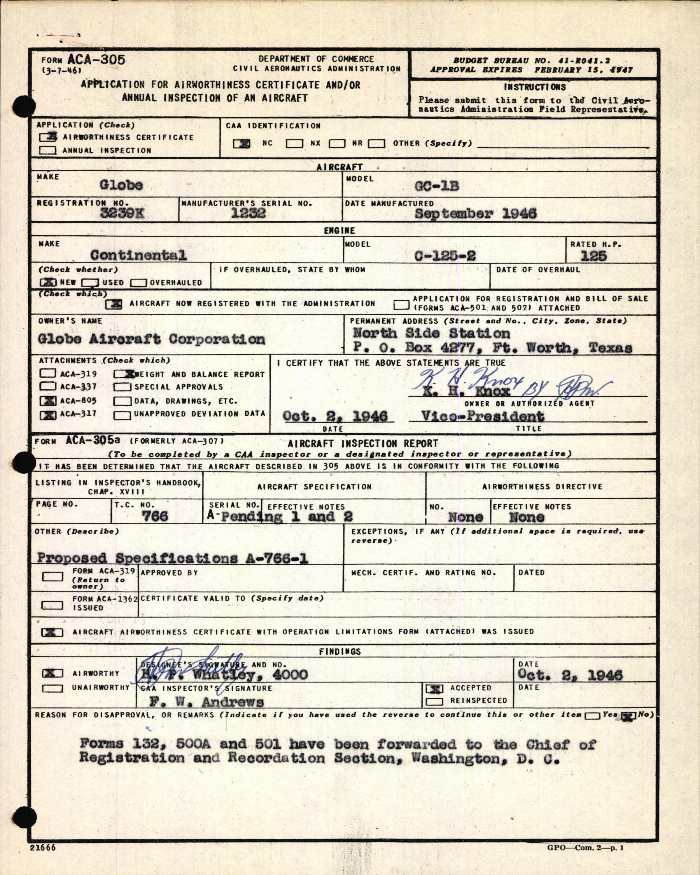 Sample page 3 from AirCorps Library document: Technical Information for Serial Number 1232