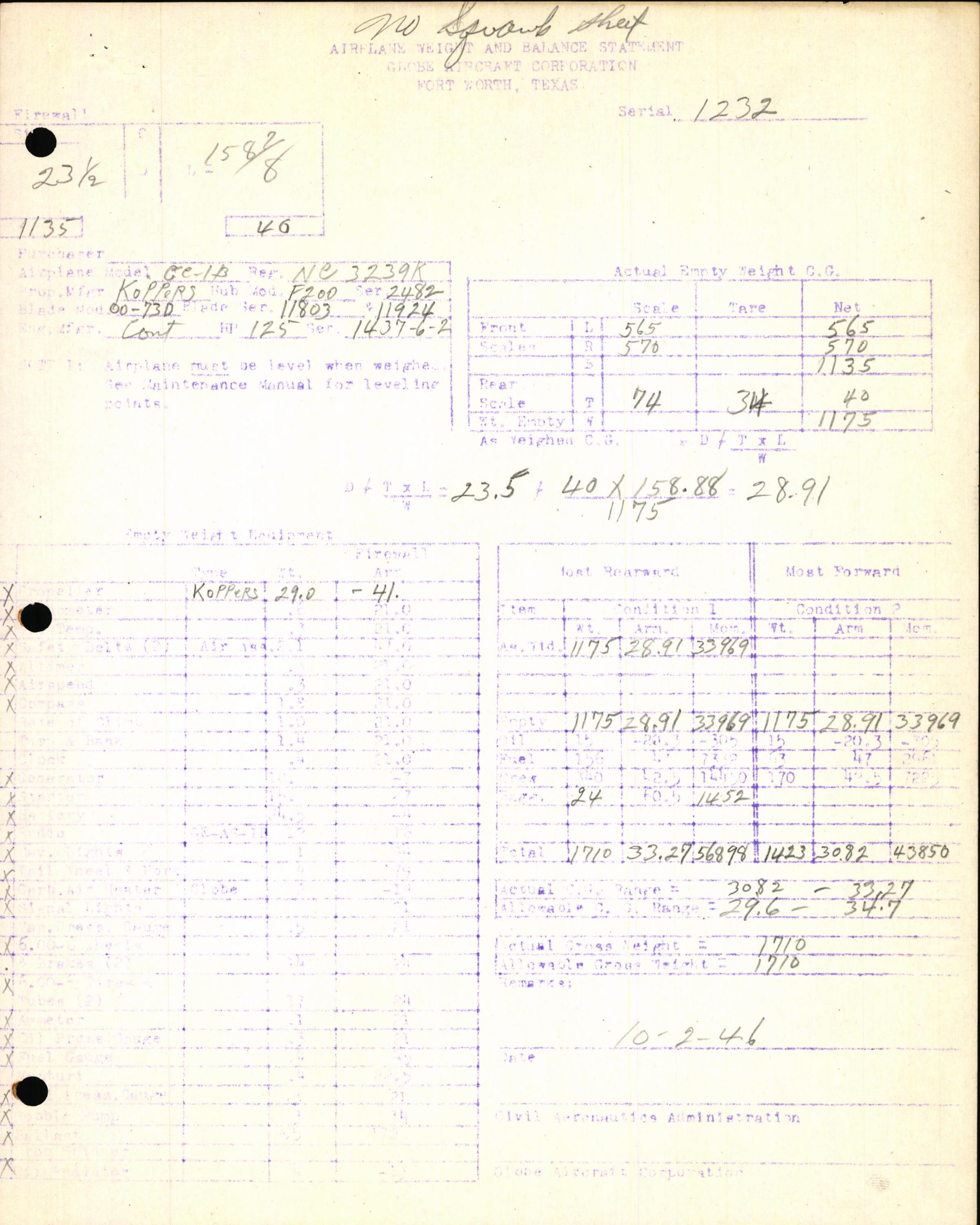 Sample page 7 from AirCorps Library document: Technical Information for Serial Number 1232