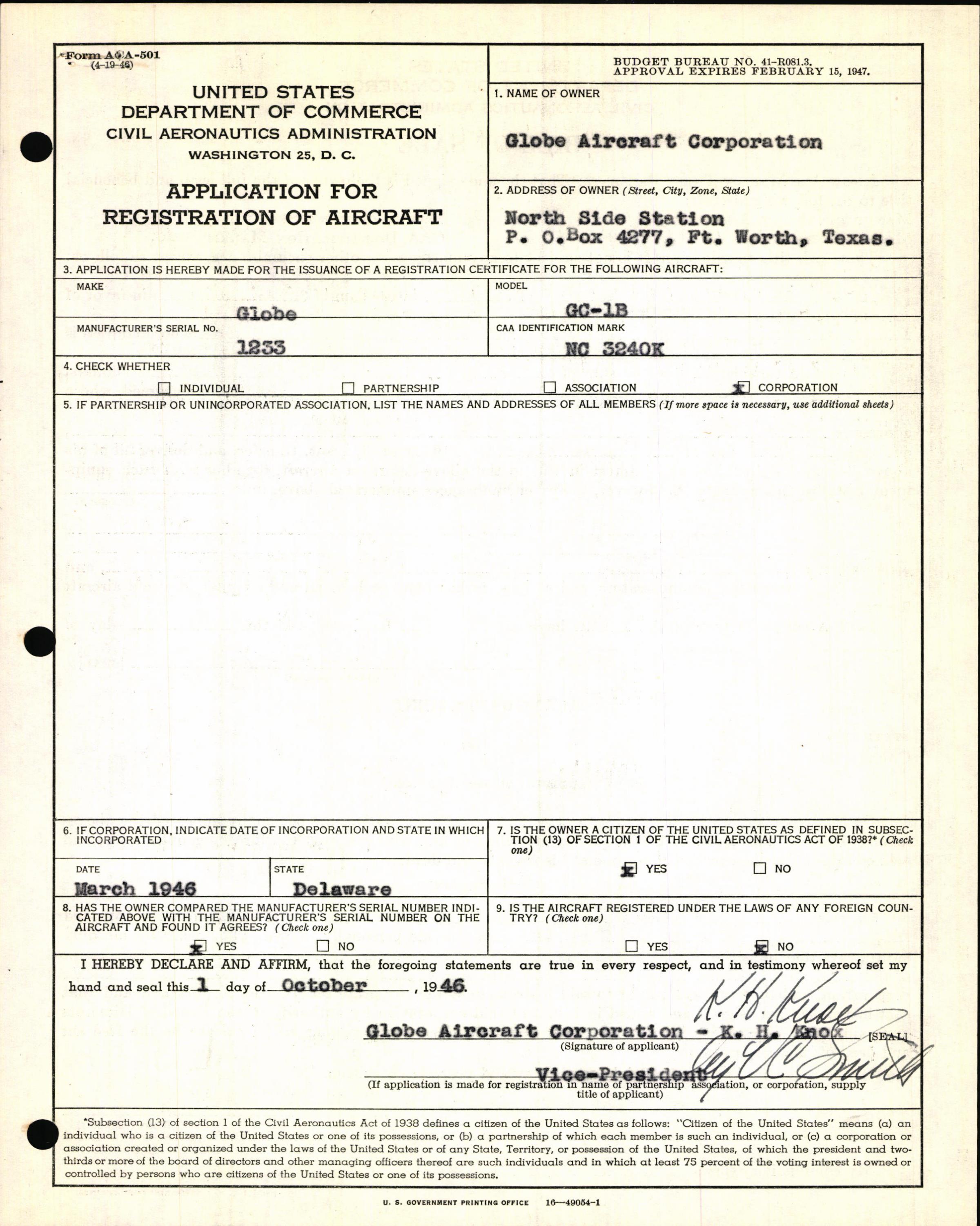 Sample page 3 from AirCorps Library document: Technical Information for Serial Number 1233