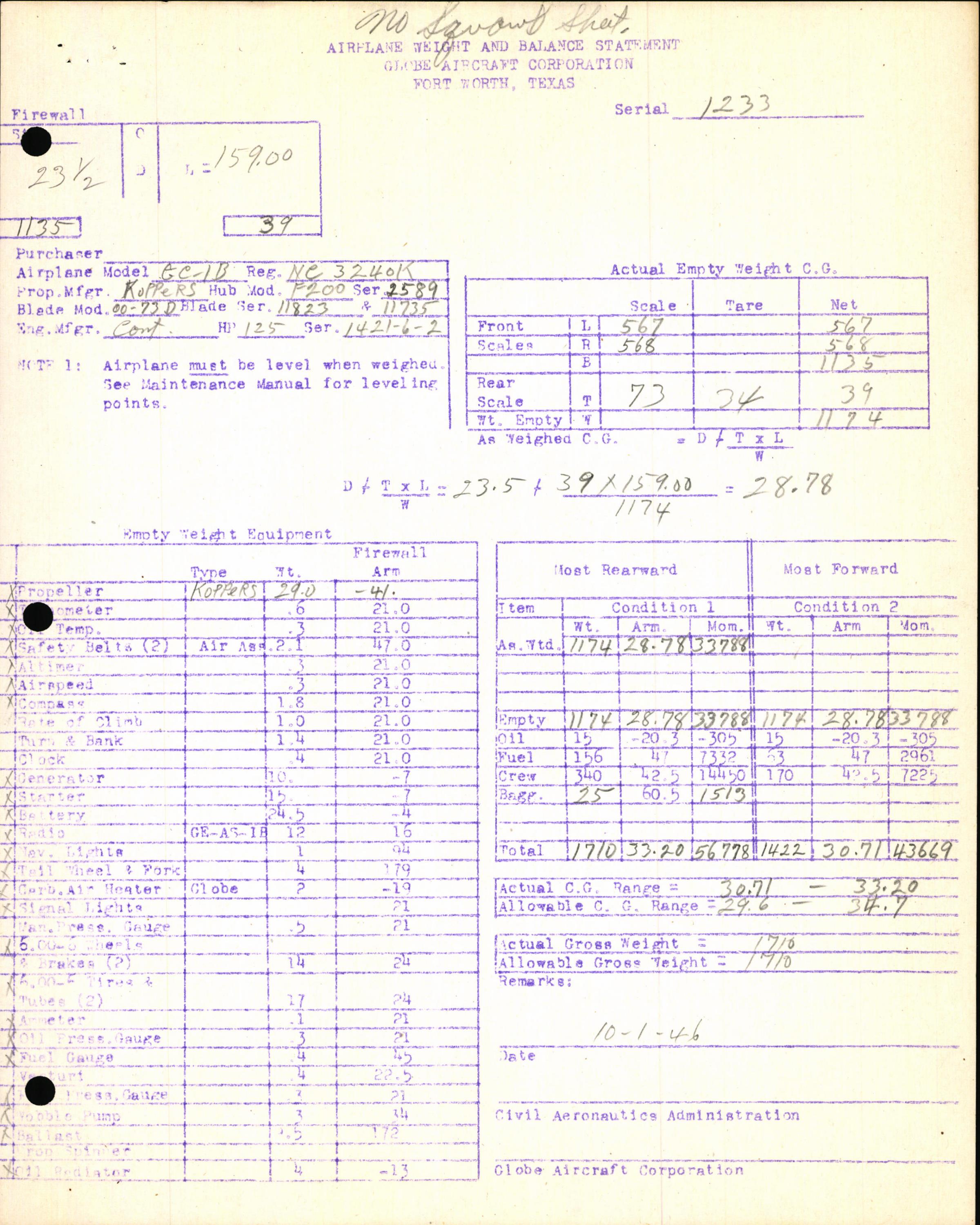 Sample page 7 from AirCorps Library document: Technical Information for Serial Number 1233