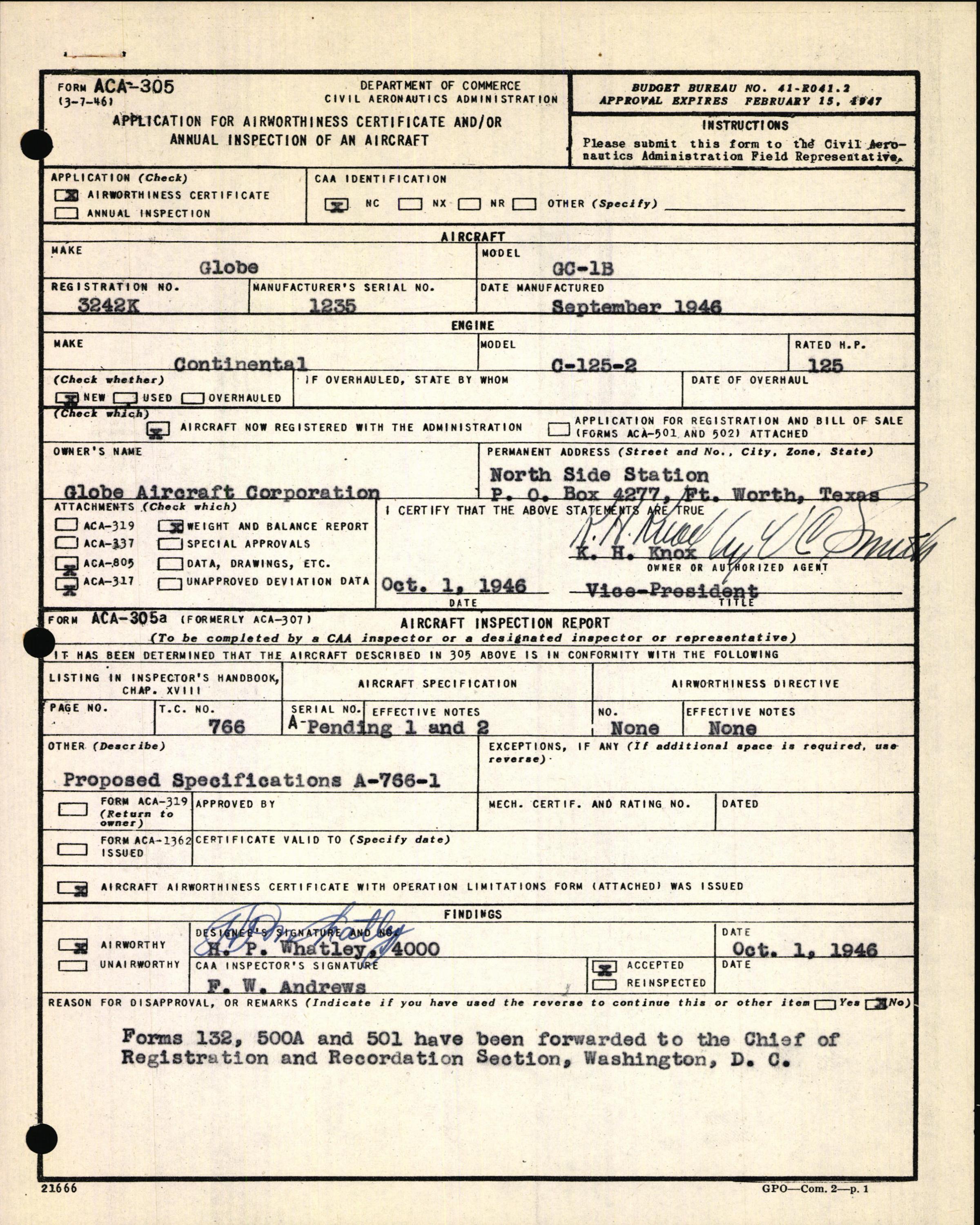 Sample page 3 from AirCorps Library document: Technical Information for Serial Number 1235