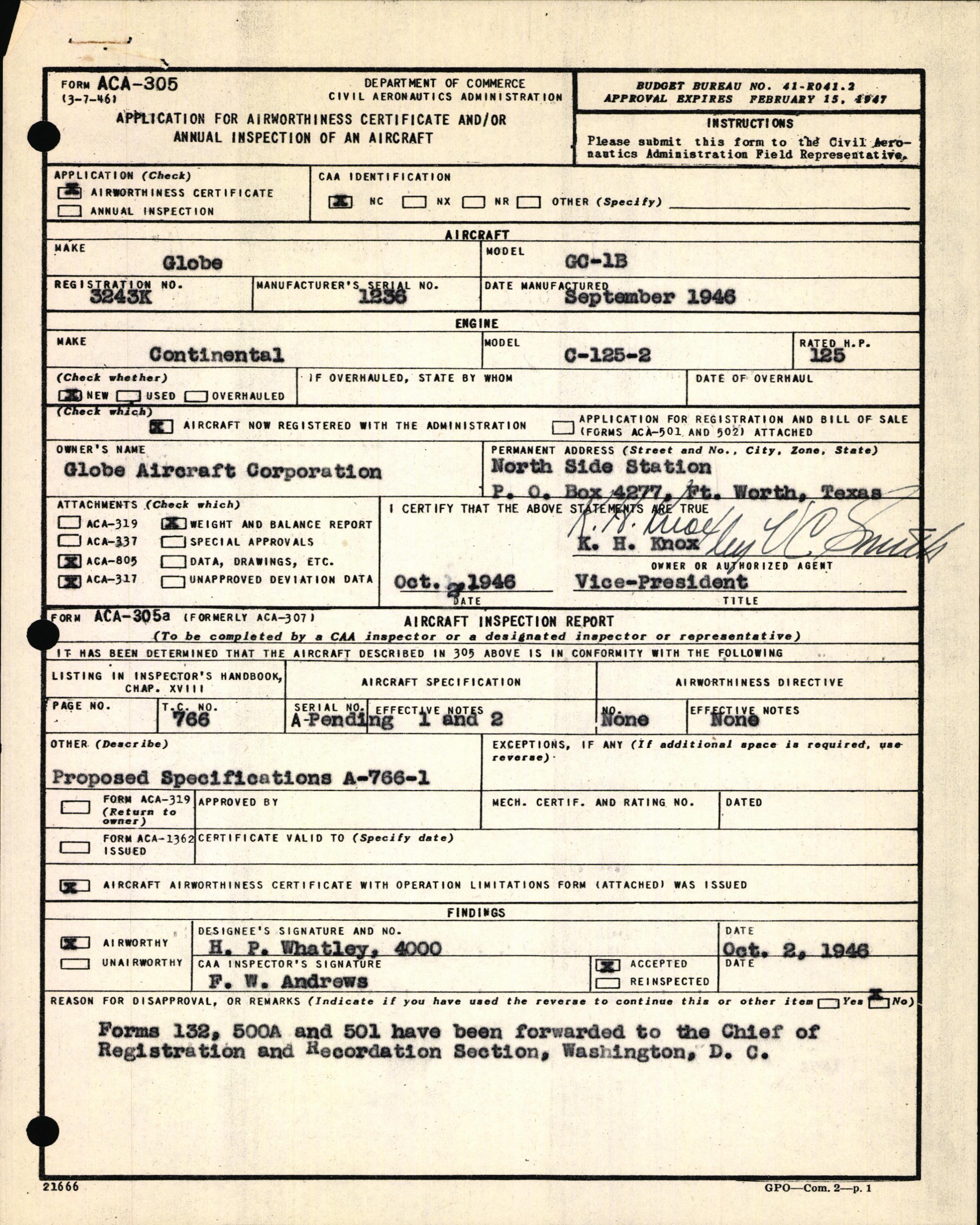 Sample page 3 from AirCorps Library document: Technical Information for Serial Number 1236