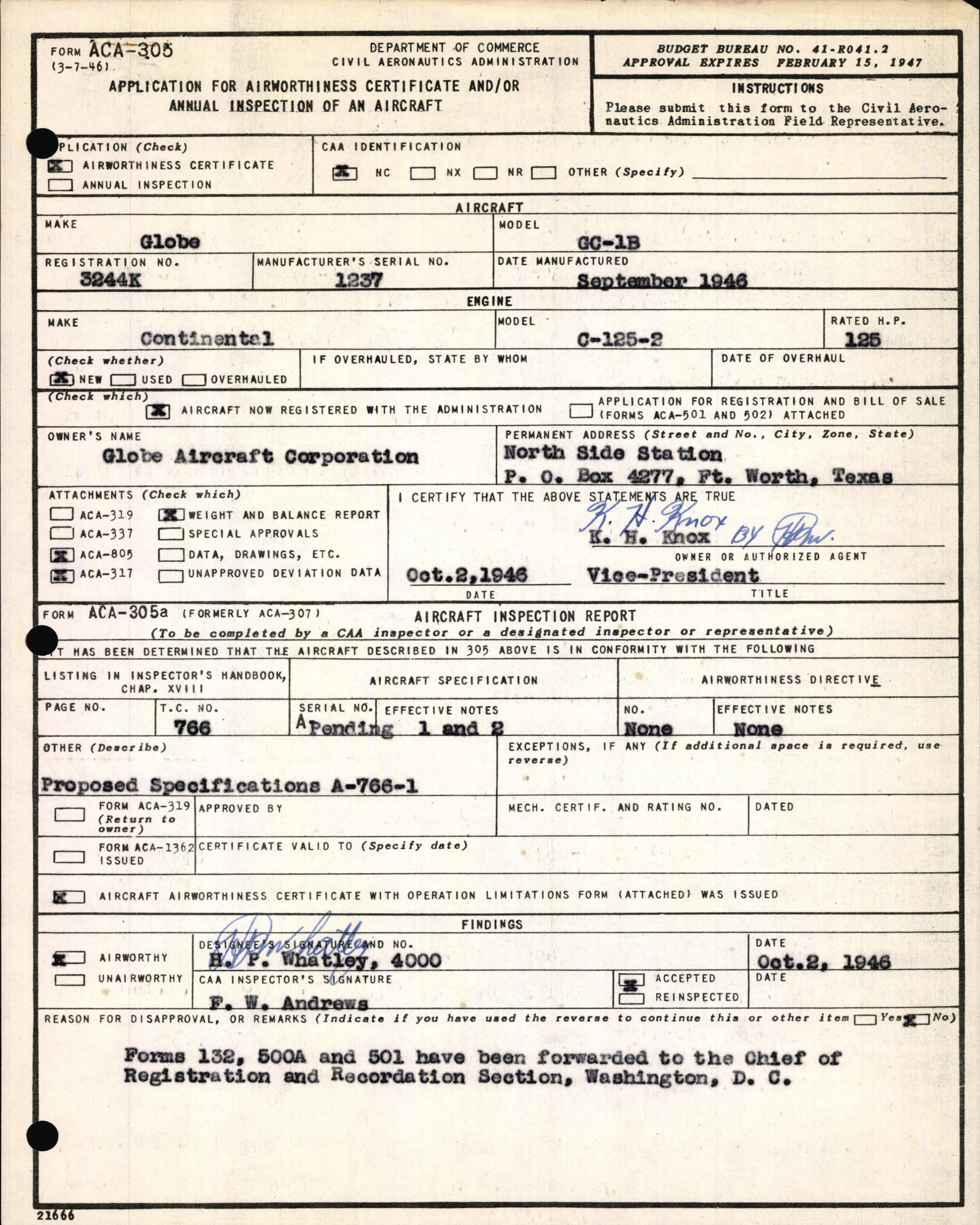 Sample page 3 from AirCorps Library document: Technical Information for Serial Number 1237