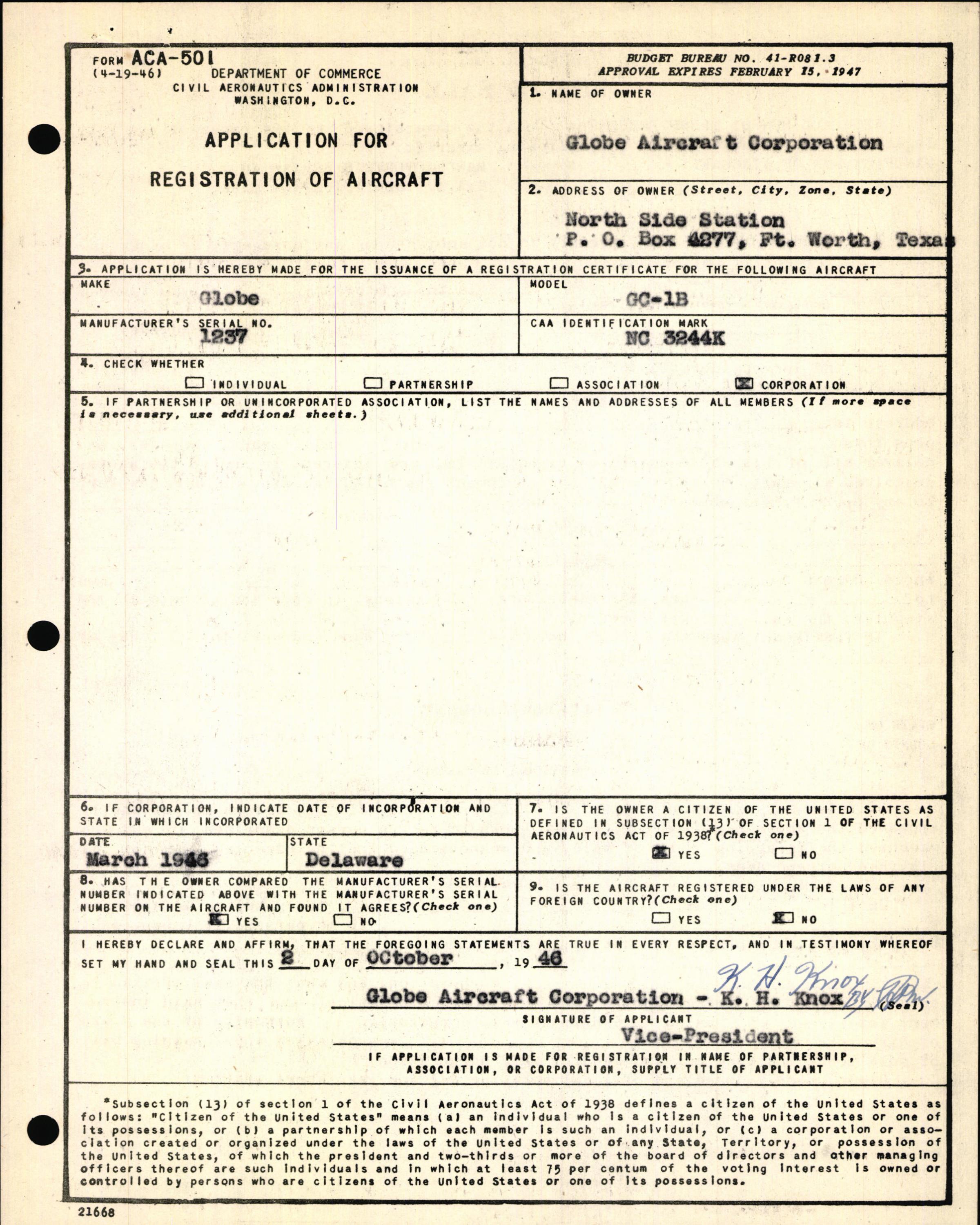 Sample page 5 from AirCorps Library document: Technical Information for Serial Number 1237