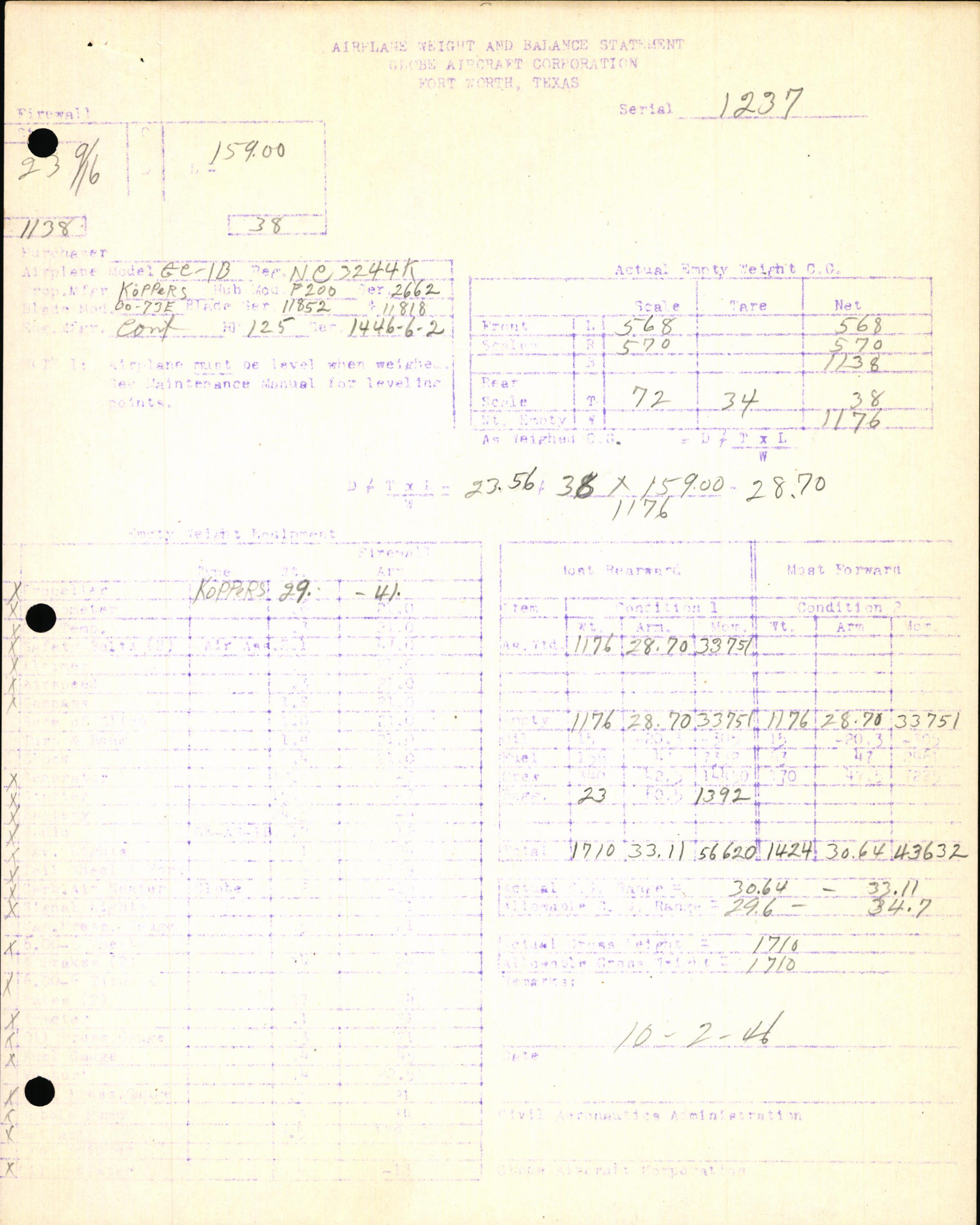 Sample page 7 from AirCorps Library document: Technical Information for Serial Number 1237
