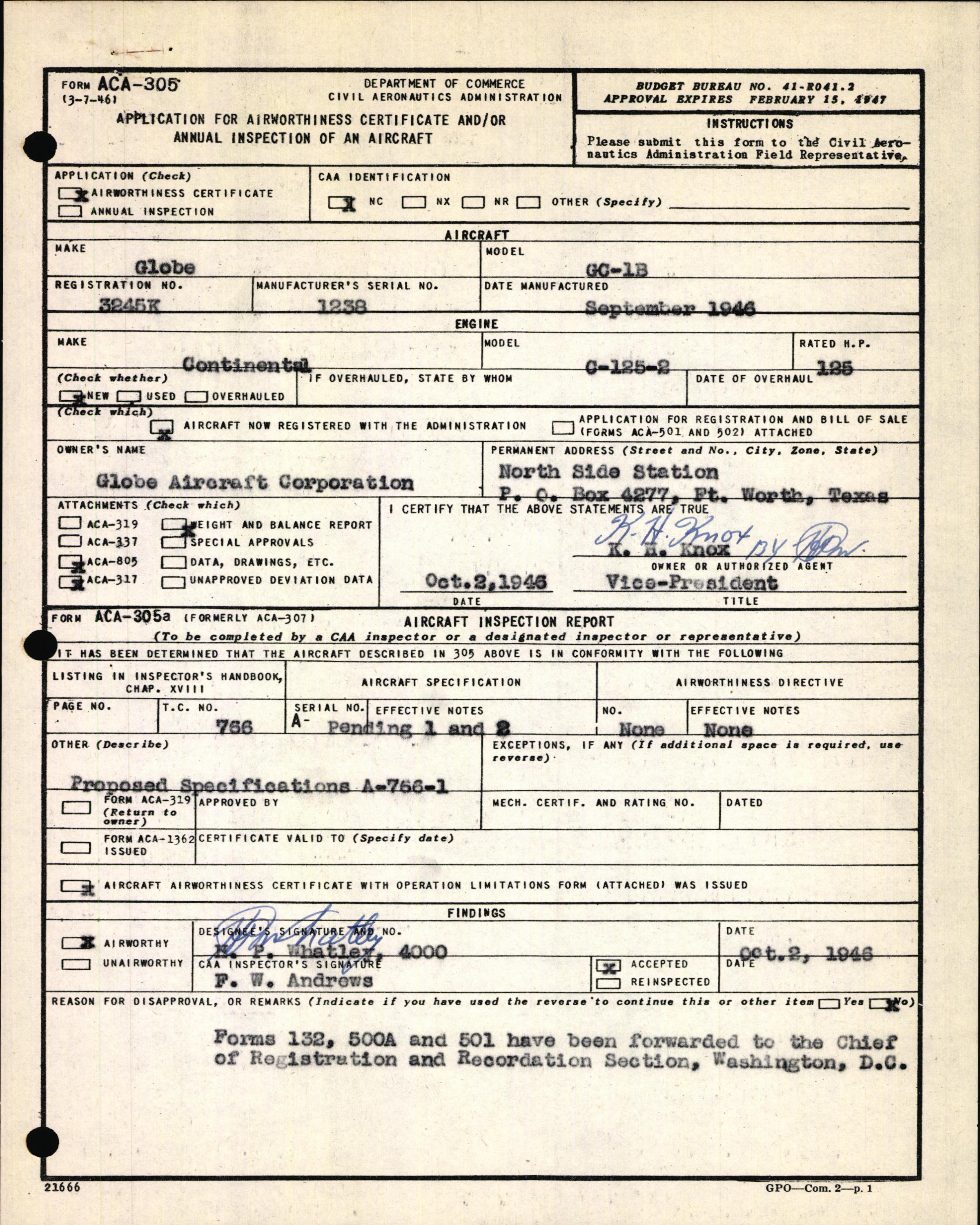 Sample page 3 from AirCorps Library document: Technical Information for Serial Number 1238