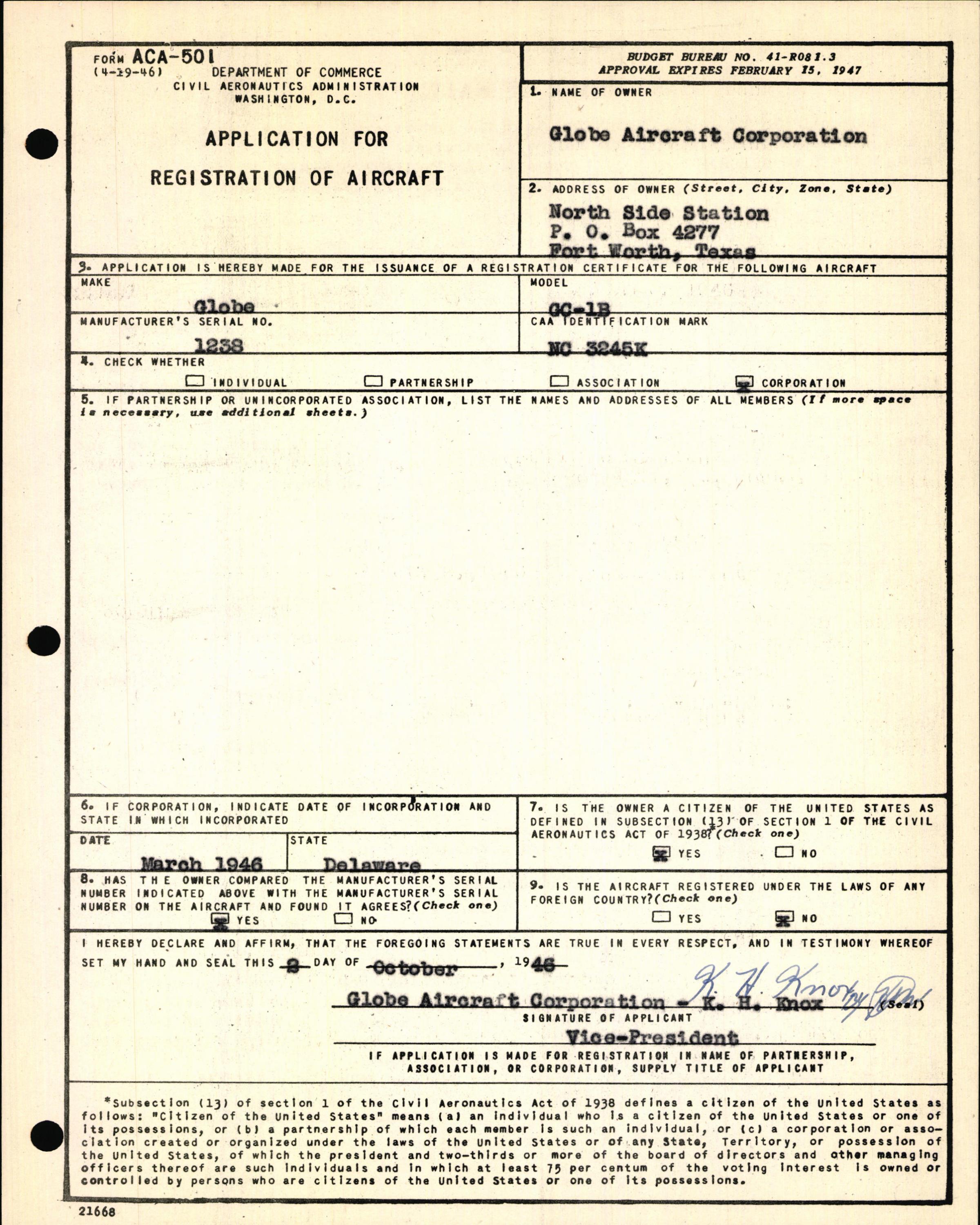 Sample page 5 from AirCorps Library document: Technical Information for Serial Number 1238