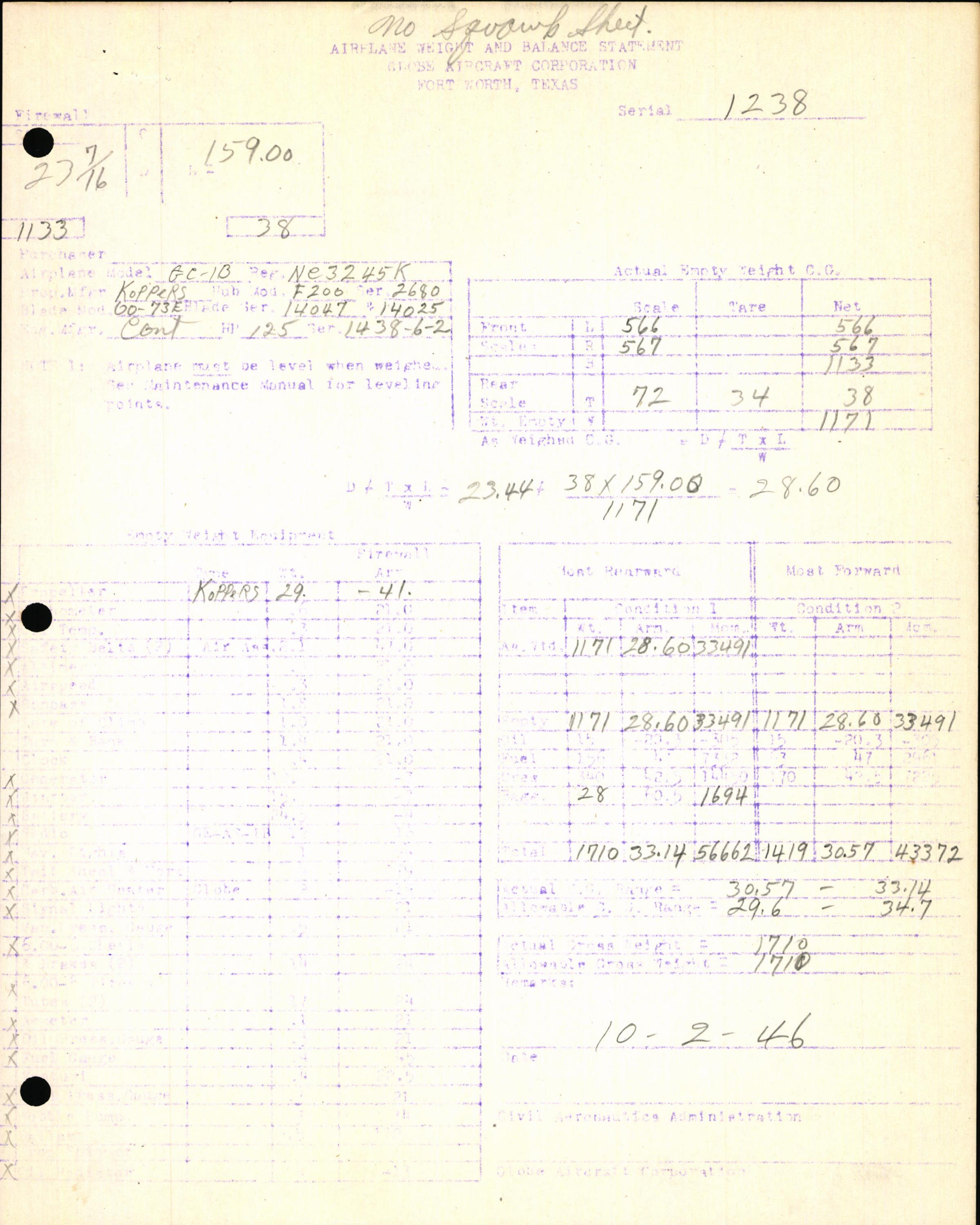 Sample page 7 from AirCorps Library document: Technical Information for Serial Number 1238