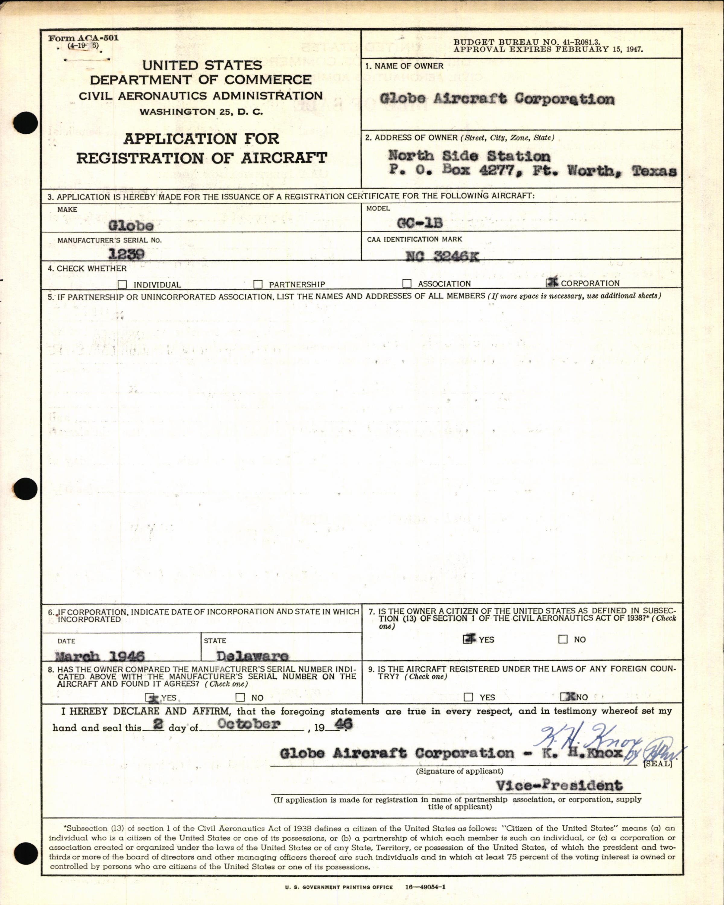 Sample page 3 from AirCorps Library document: Technical Information for Serial Number 1239