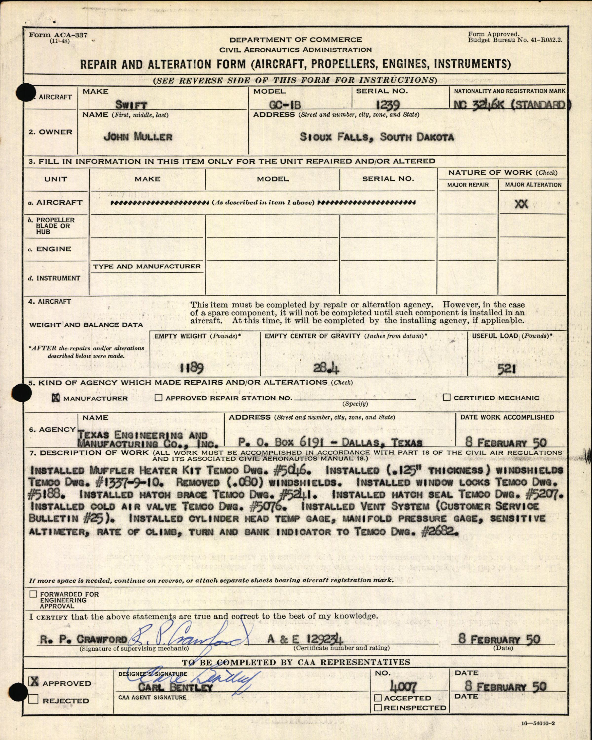 Sample page 7 from AirCorps Library document: Technical Information for Serial Number 1239