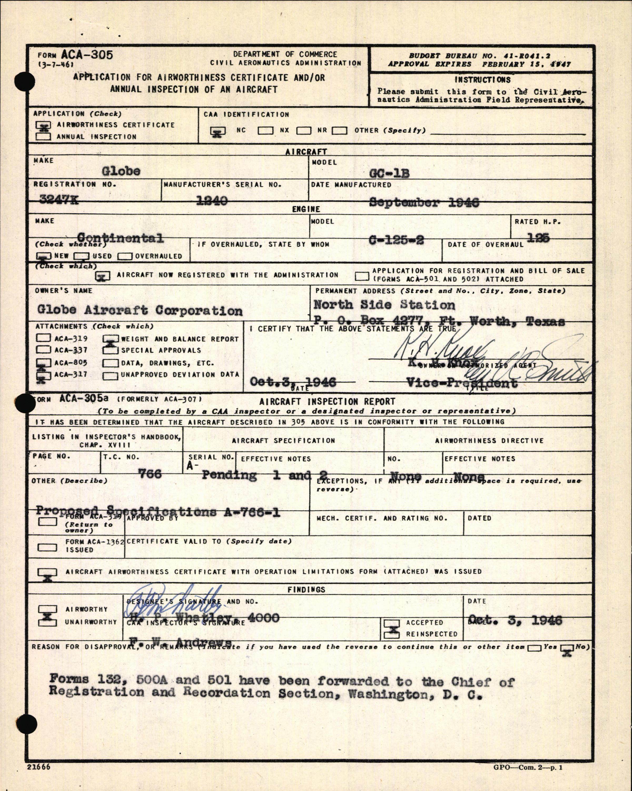 Sample page 5 from AirCorps Library document: Technical Information for Serial Number 1240