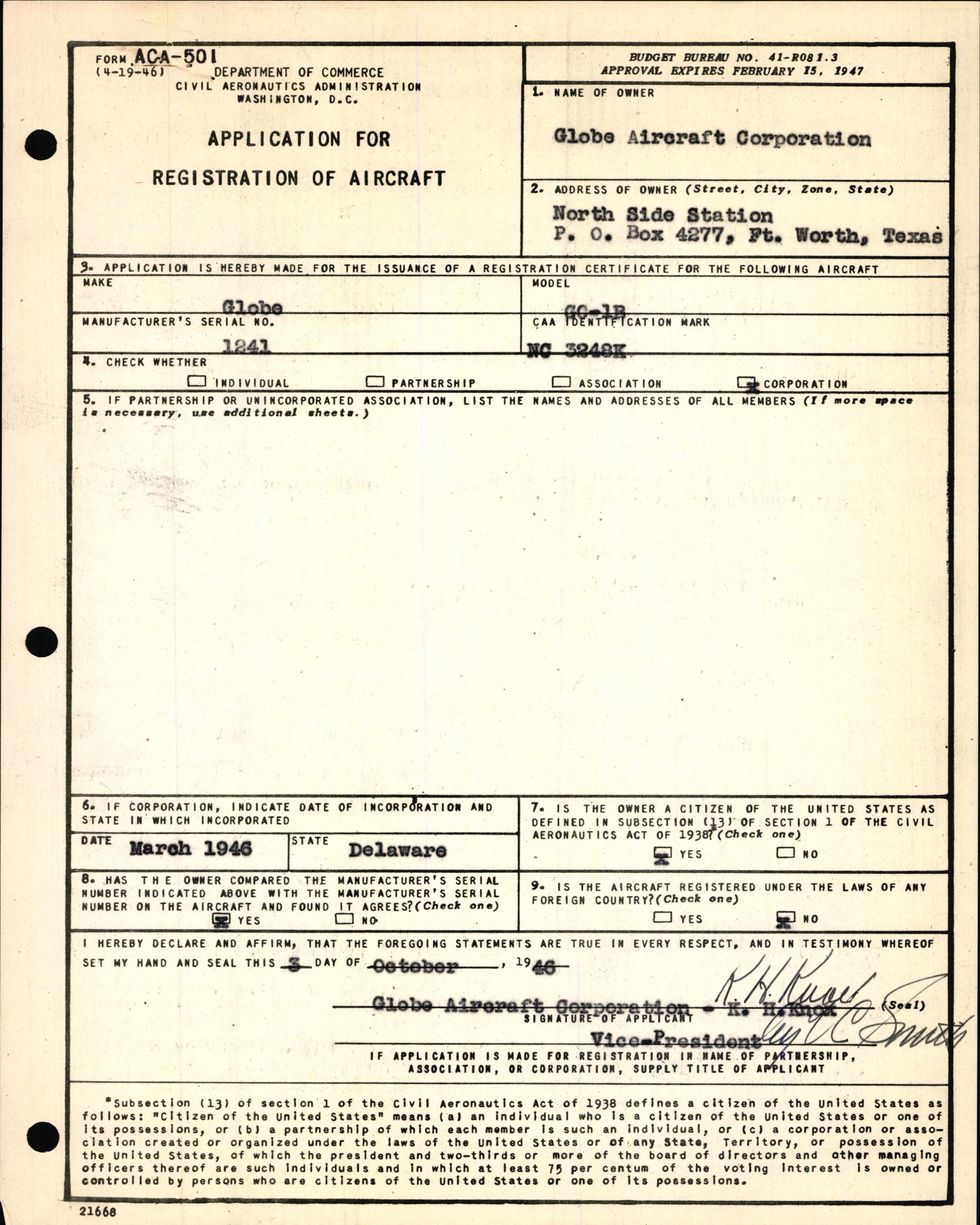 Sample page 3 from AirCorps Library document: Technical Information for Serial Number 1241