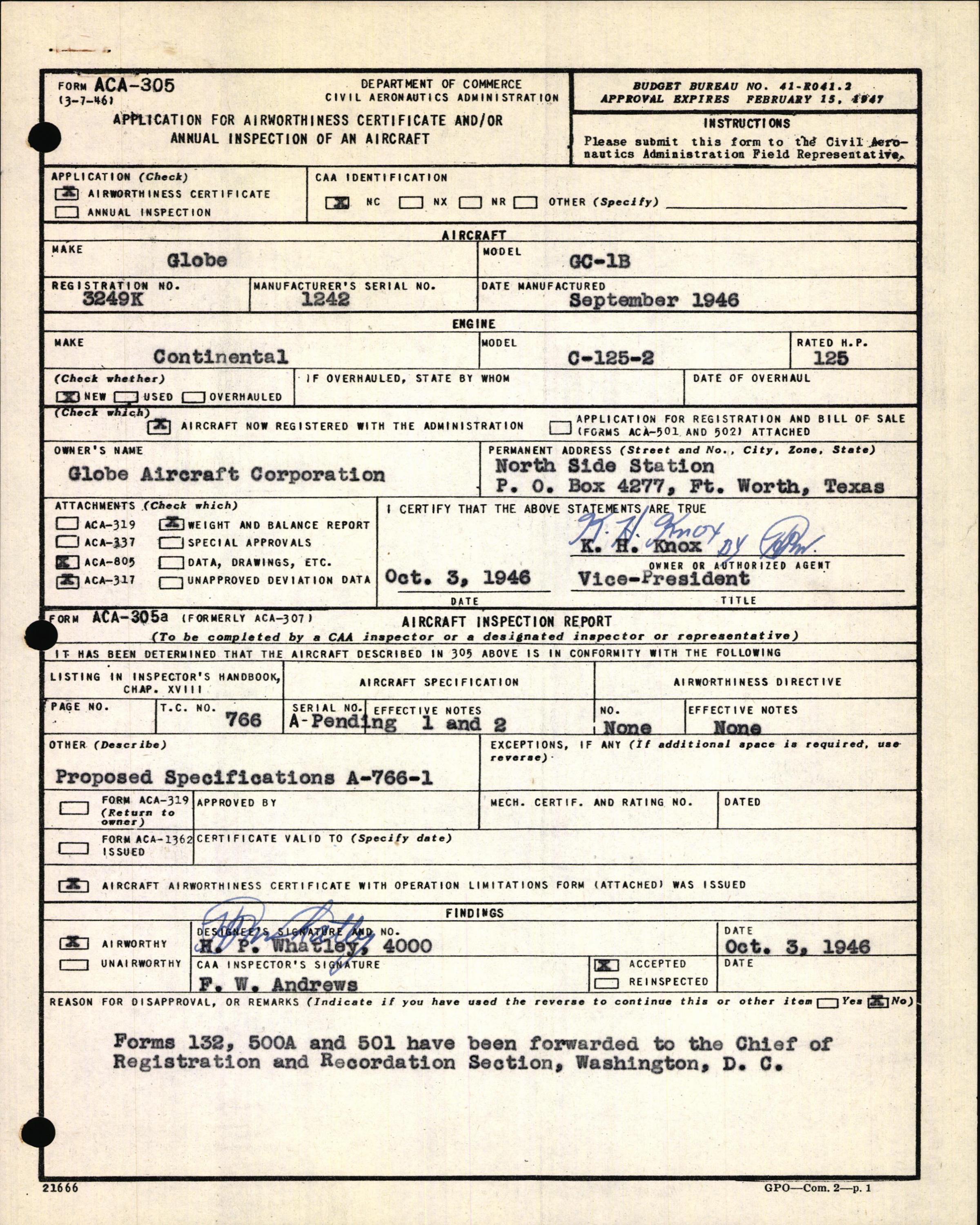 Sample page 3 from AirCorps Library document: Technical Information for Serial Number 1242