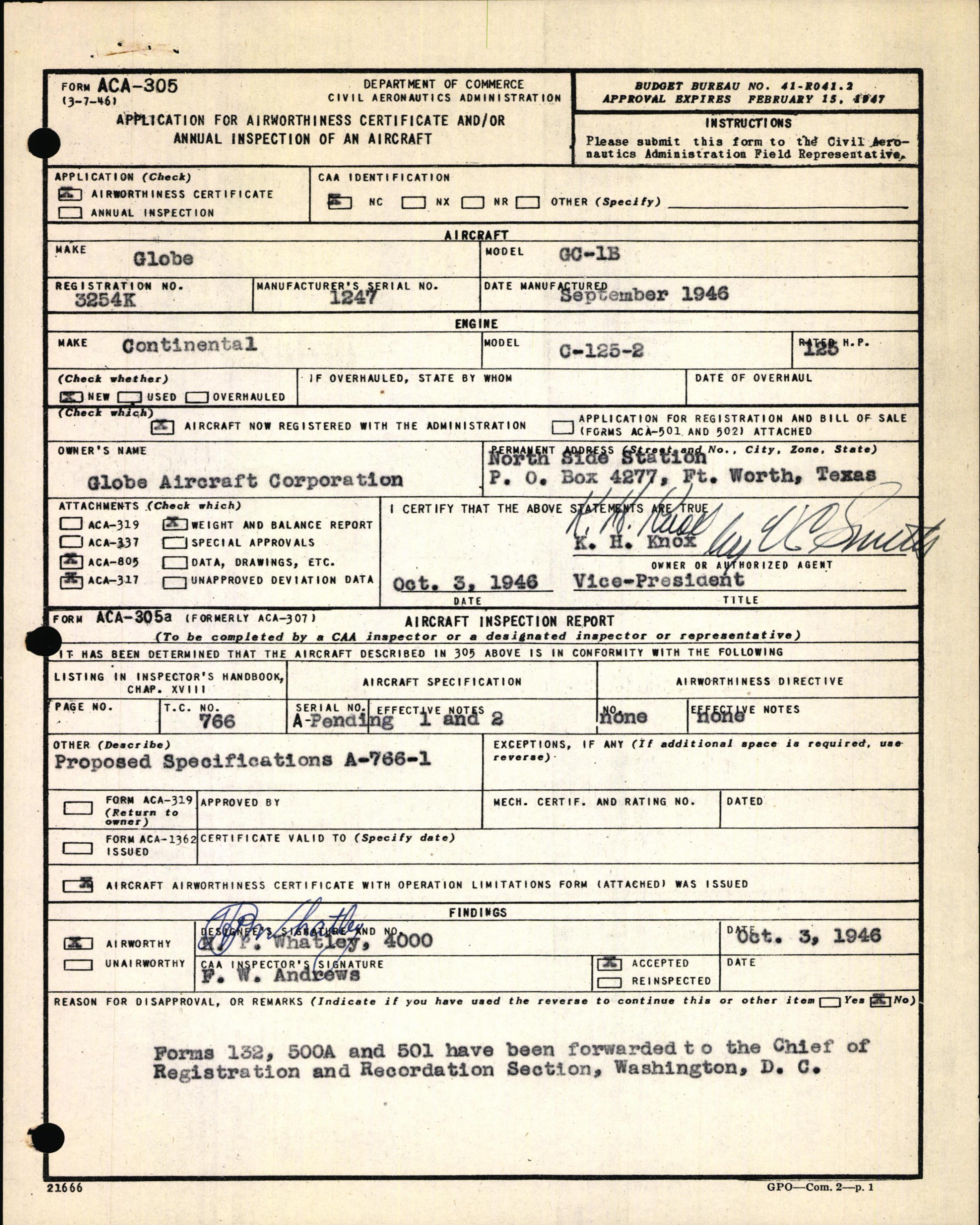 Sample page 3 from AirCorps Library document: Technical Information for Serial Number 1247