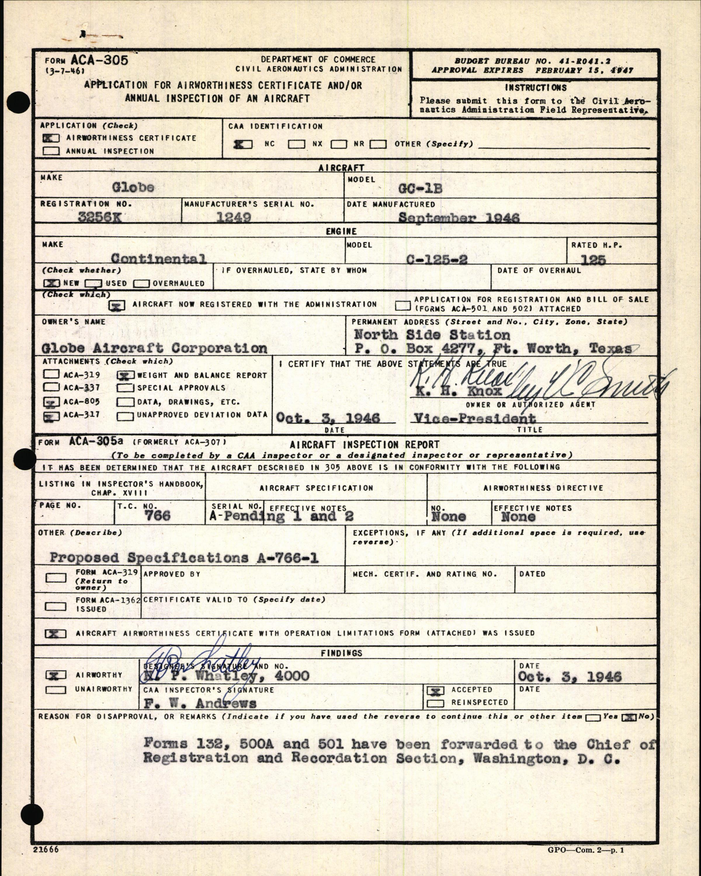 Sample page 3 from AirCorps Library document: Technical Information for Serial Number 1249