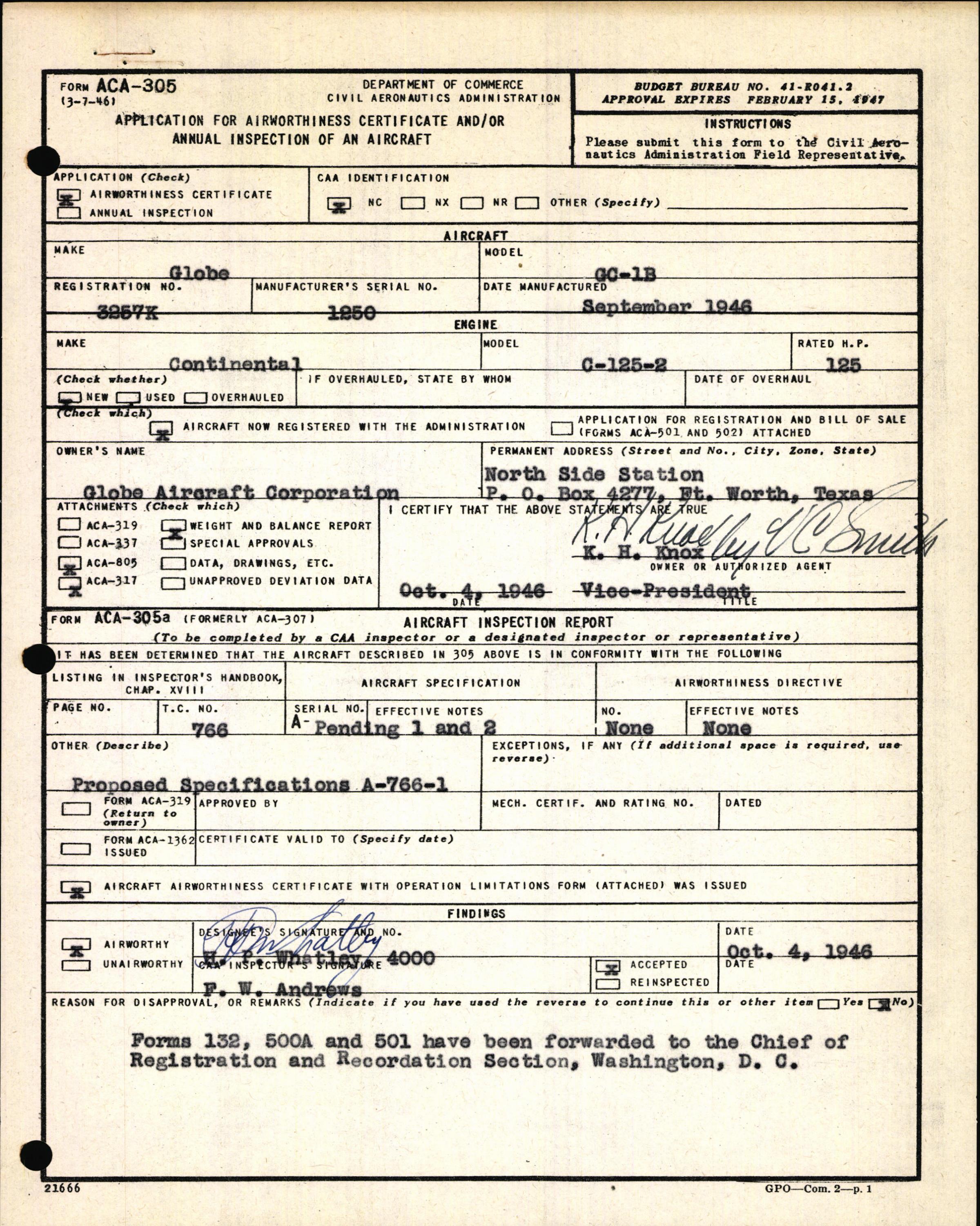 Sample page 3 from AirCorps Library document: Technical Information for Serial Number 1250