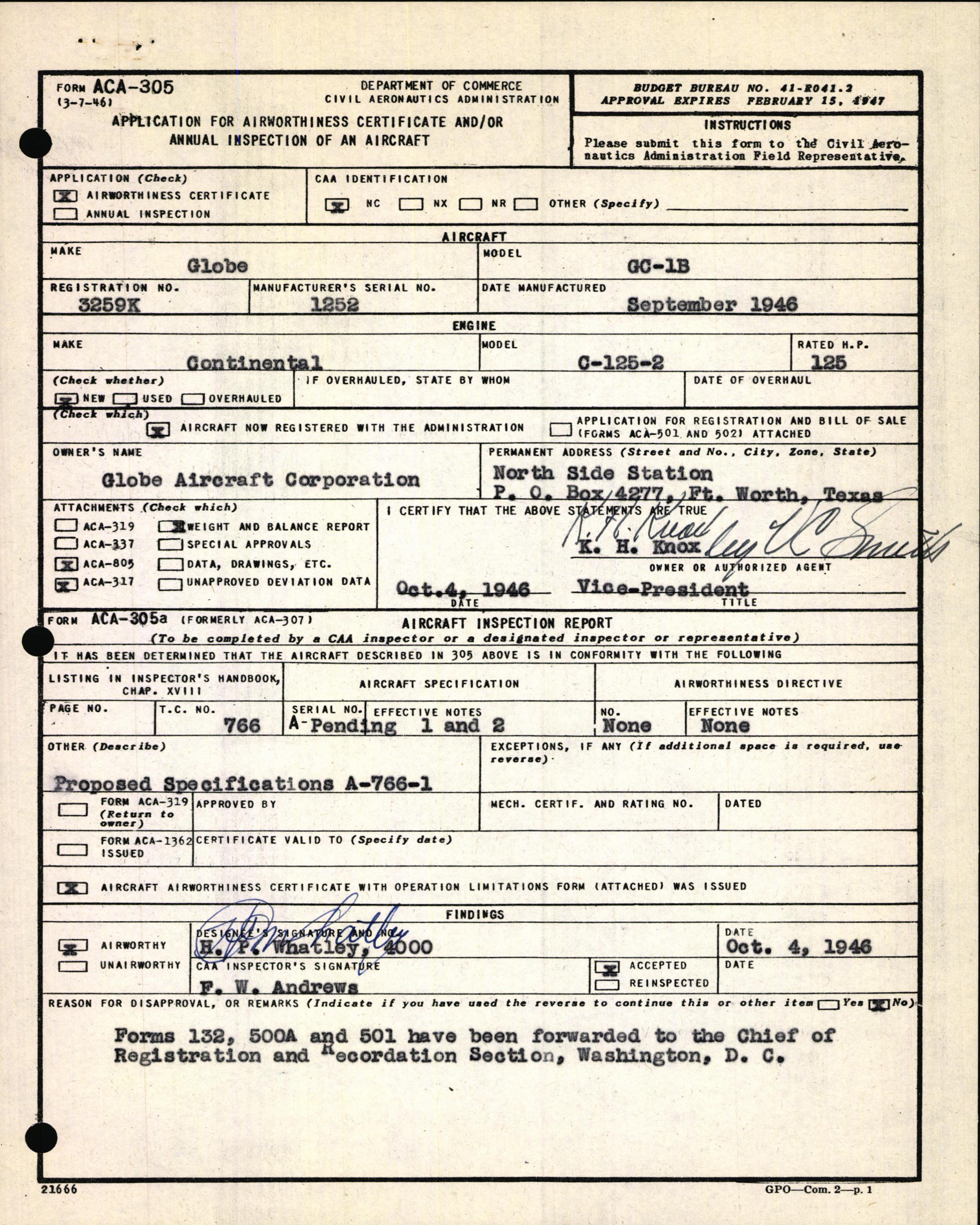 Sample page 3 from AirCorps Library document: Technical Information for Serial Number 1252