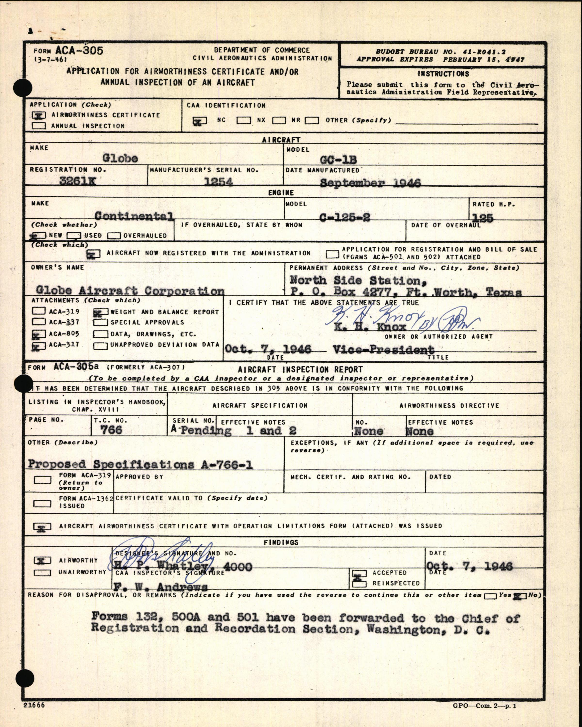 Sample page 3 from AirCorps Library document: Technical Information for Serial Number 1254