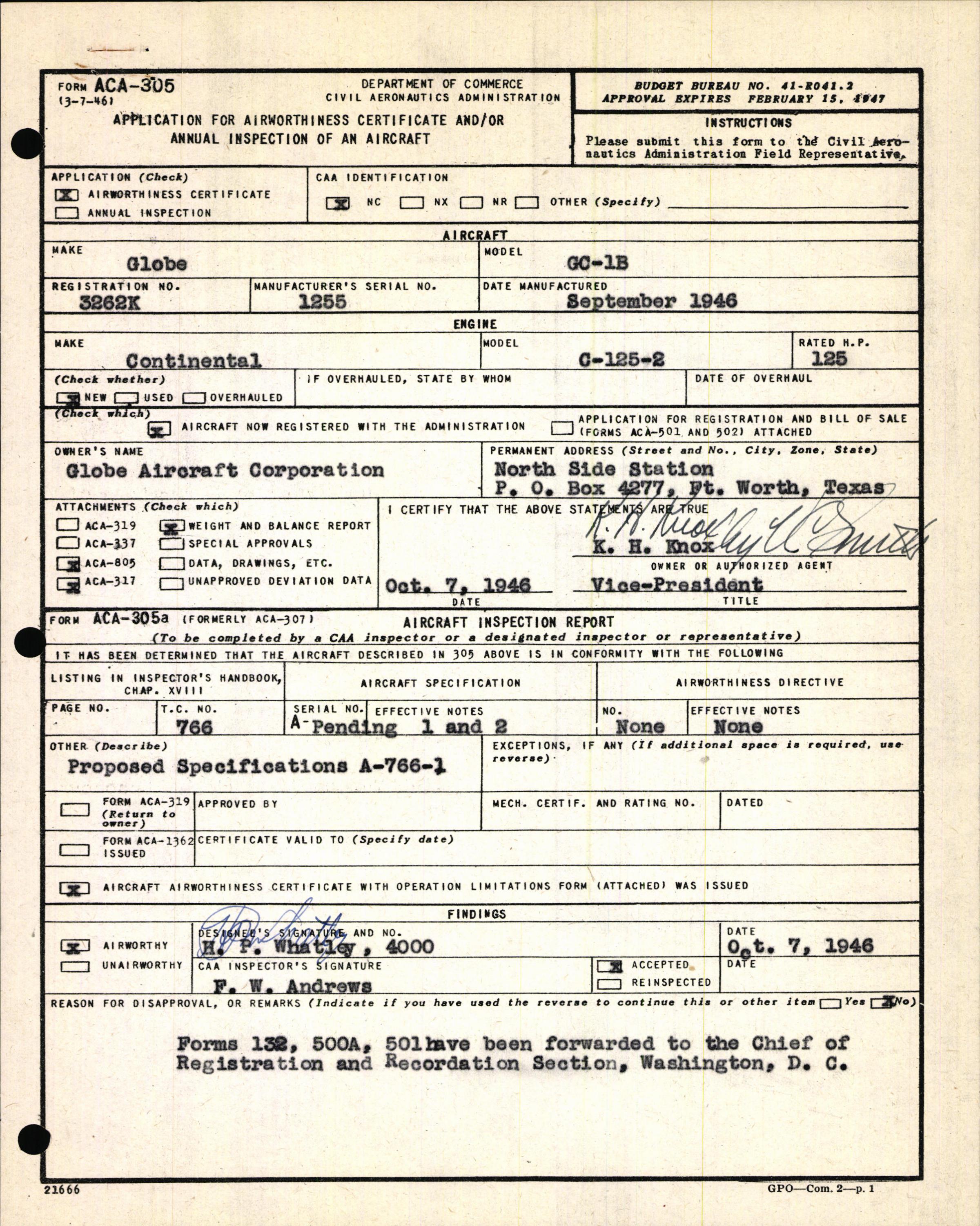 Sample page 3 from AirCorps Library document: Technical Information for Serial Number 1255