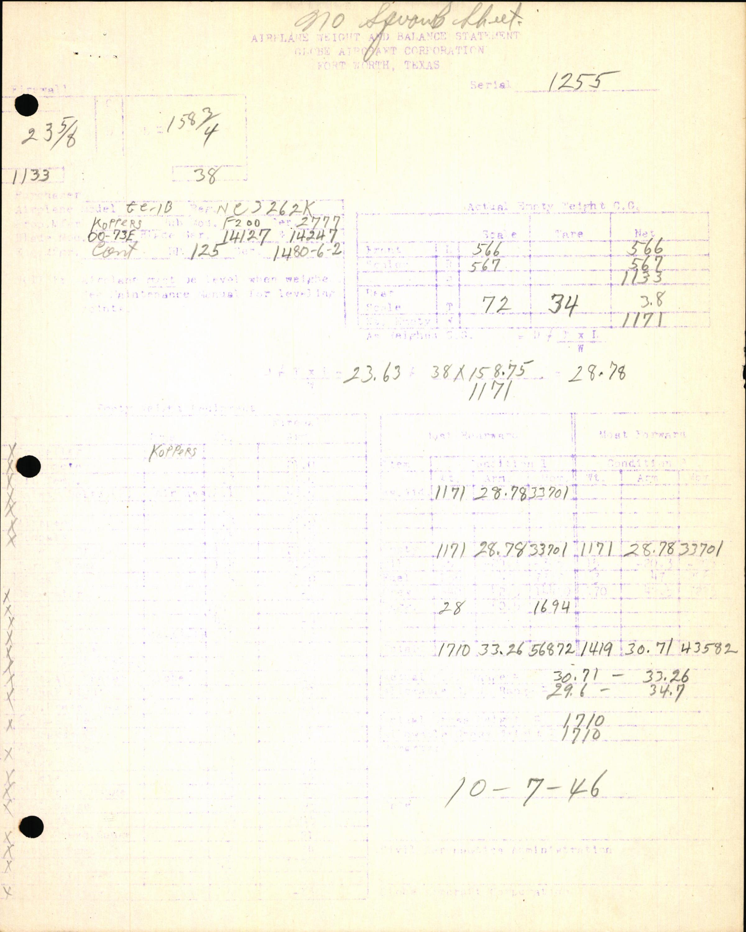 Sample page 7 from AirCorps Library document: Technical Information for Serial Number 1255