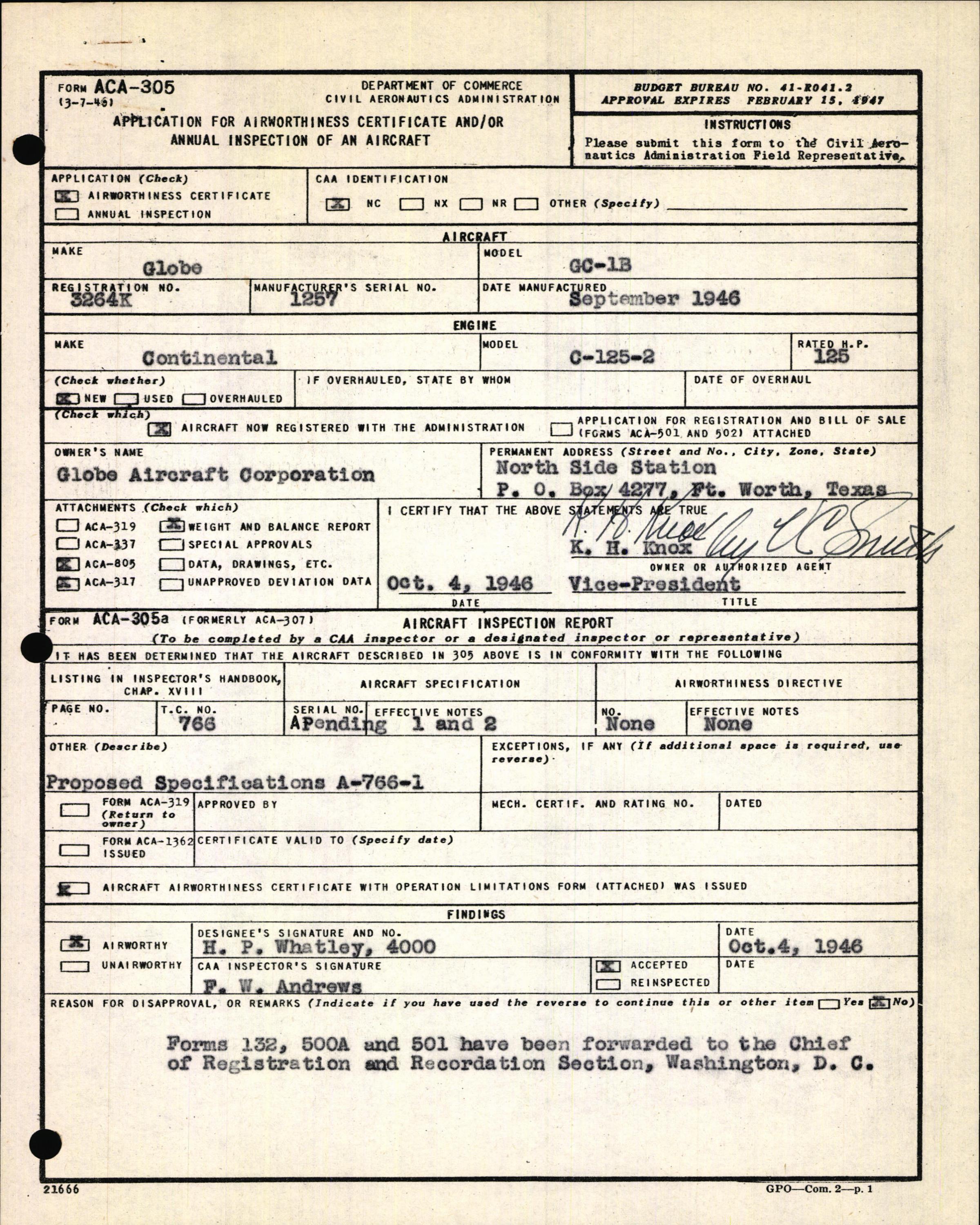 Sample page 3 from AirCorps Library document: Technical Information for Serial Number 1257