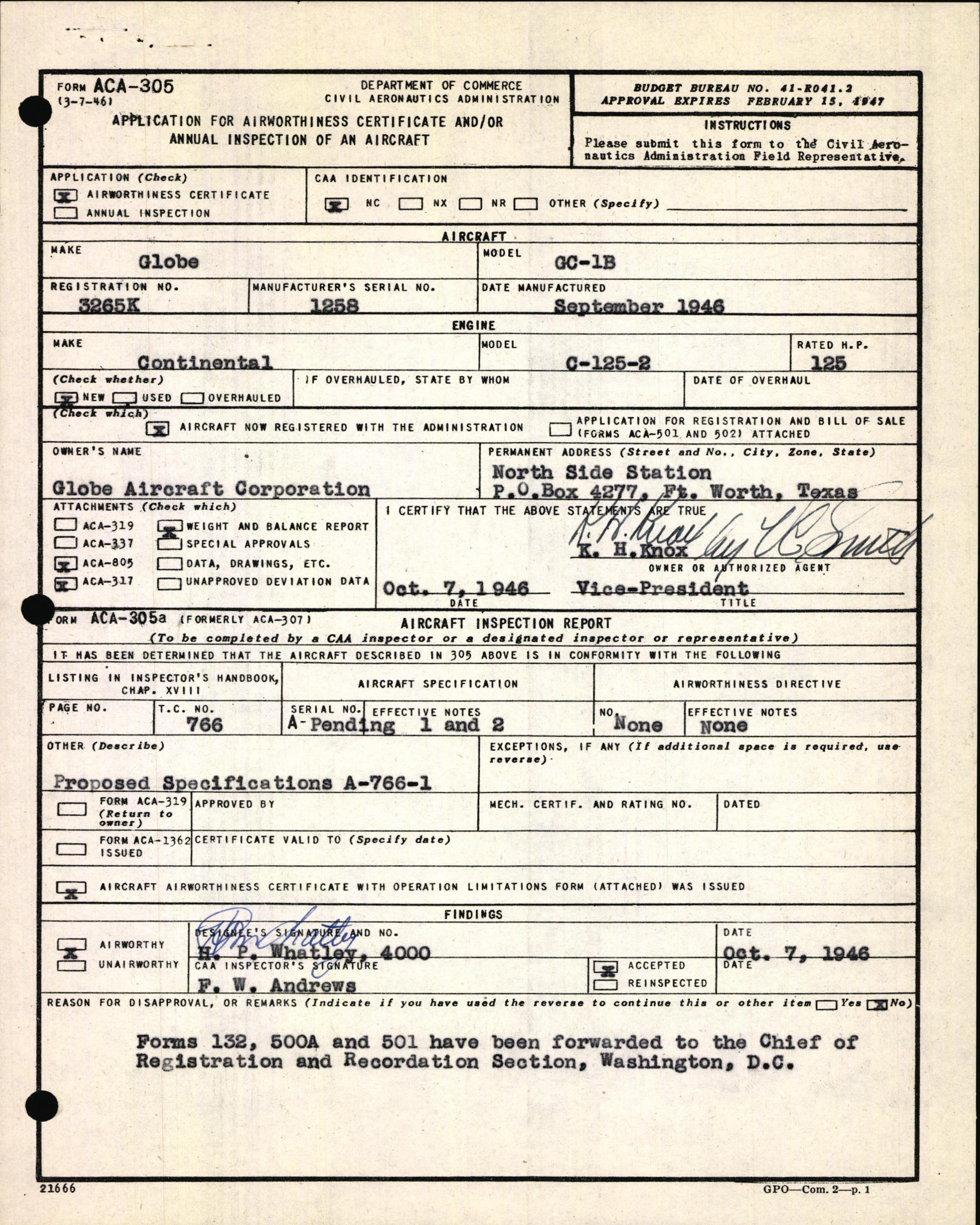 Sample page 3 from AirCorps Library document: Technical Information for Serial Number 1258