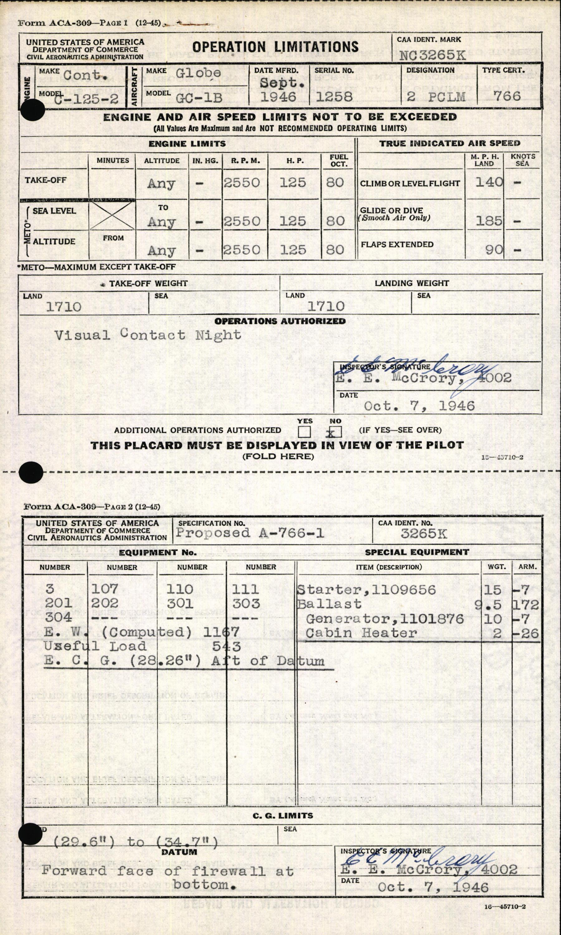 Sample page 7 from AirCorps Library document: Technical Information for Serial Number 1258