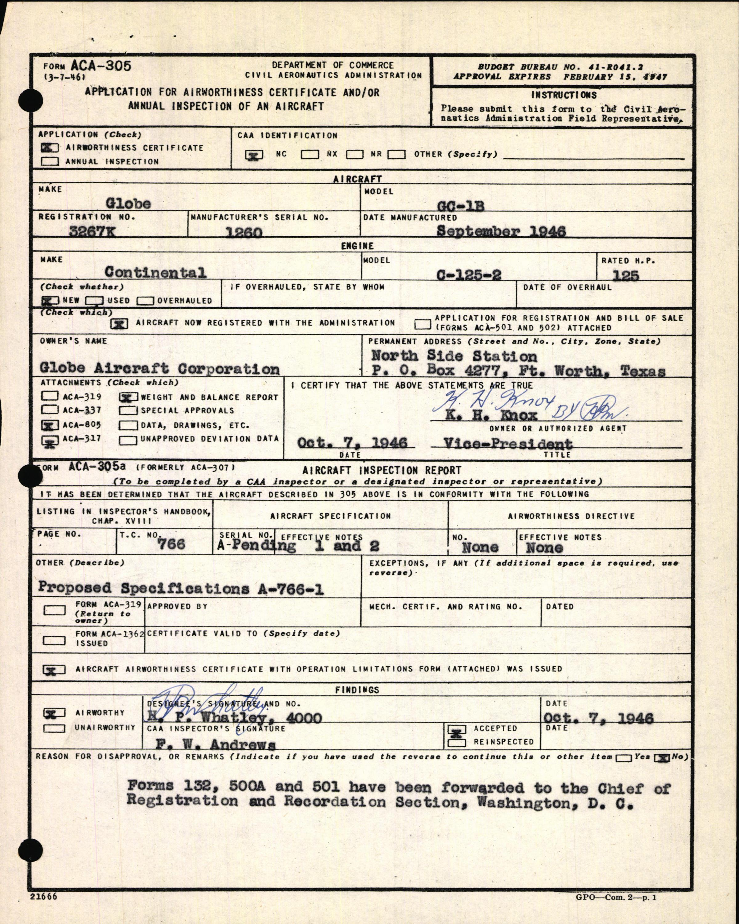 Sample page 3 from AirCorps Library document: Technical Information for Serial Number 1260