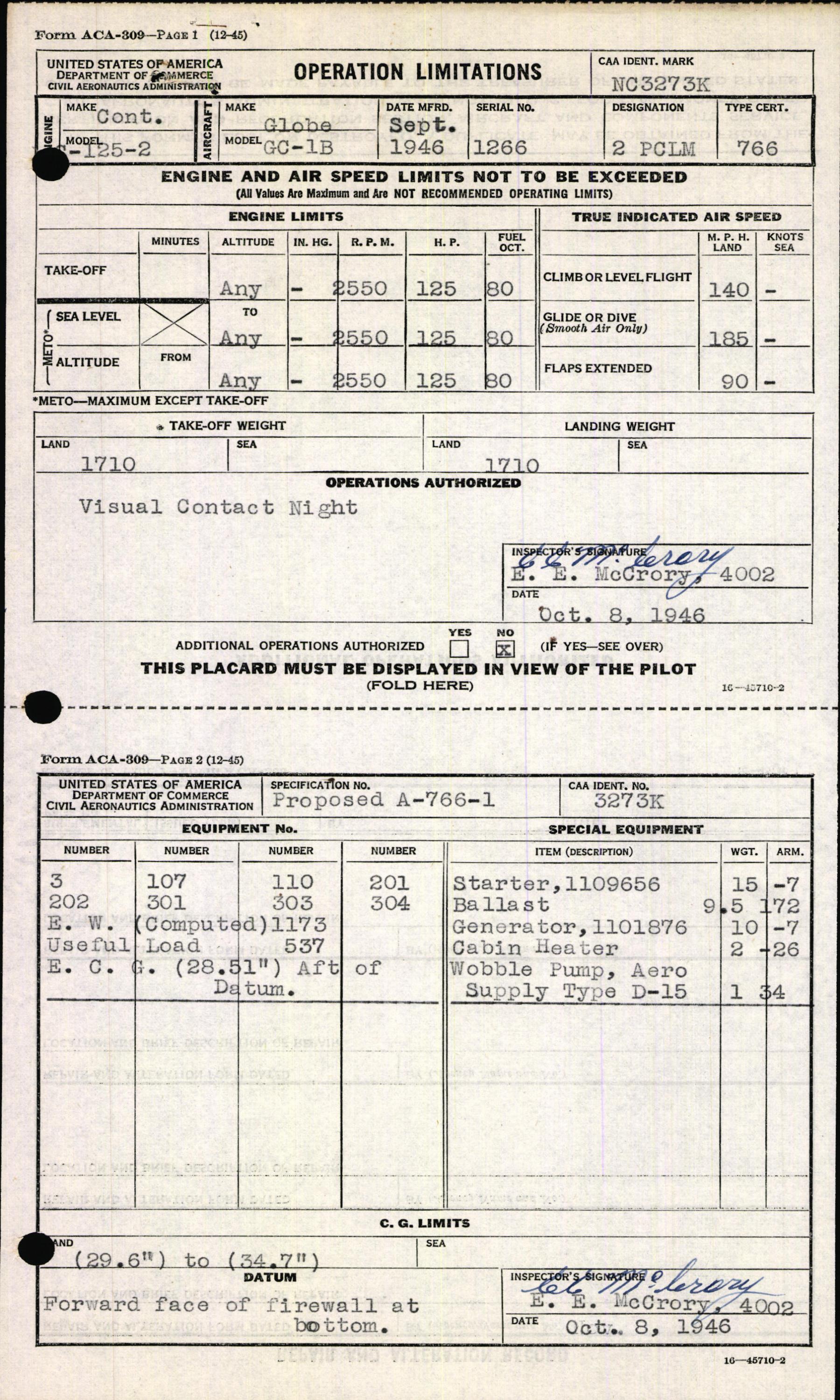 Sample page 7 from AirCorps Library document: Technical Information for Serial Number 1266