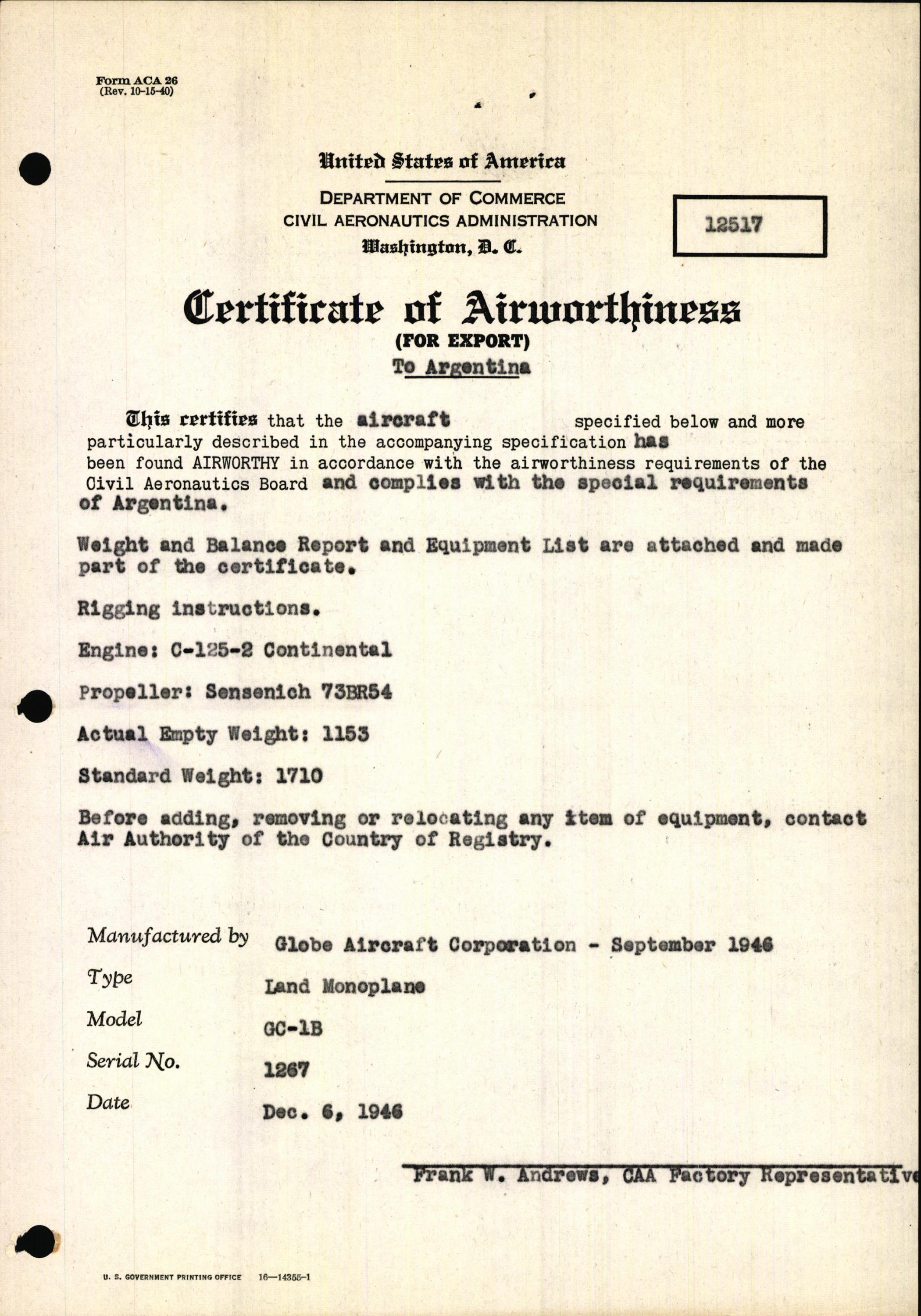 Sample page 5 from AirCorps Library document: Technical Information for Serial Number 1267