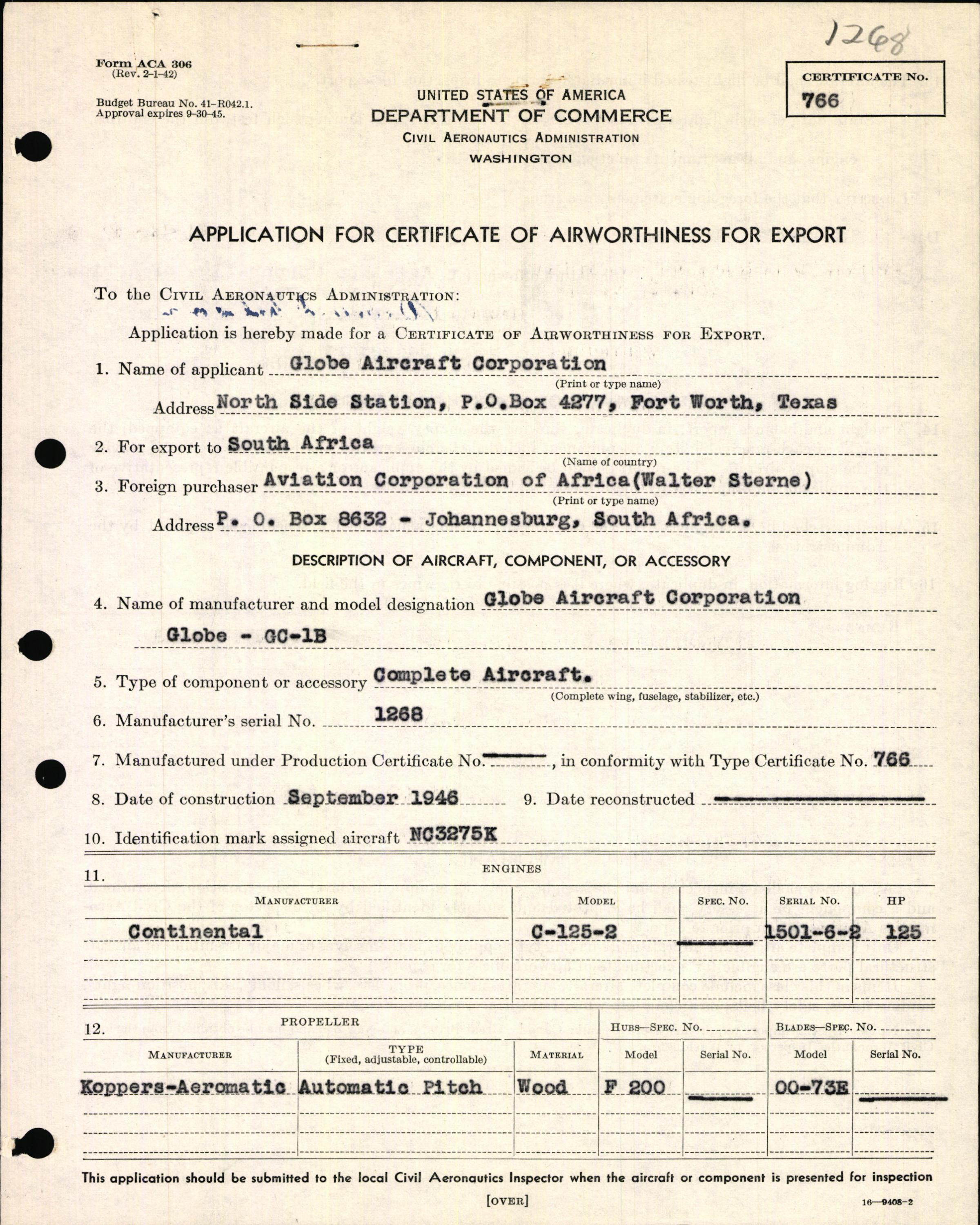 Sample page 5 from AirCorps Library document: Technical Information for Serial Number 1268