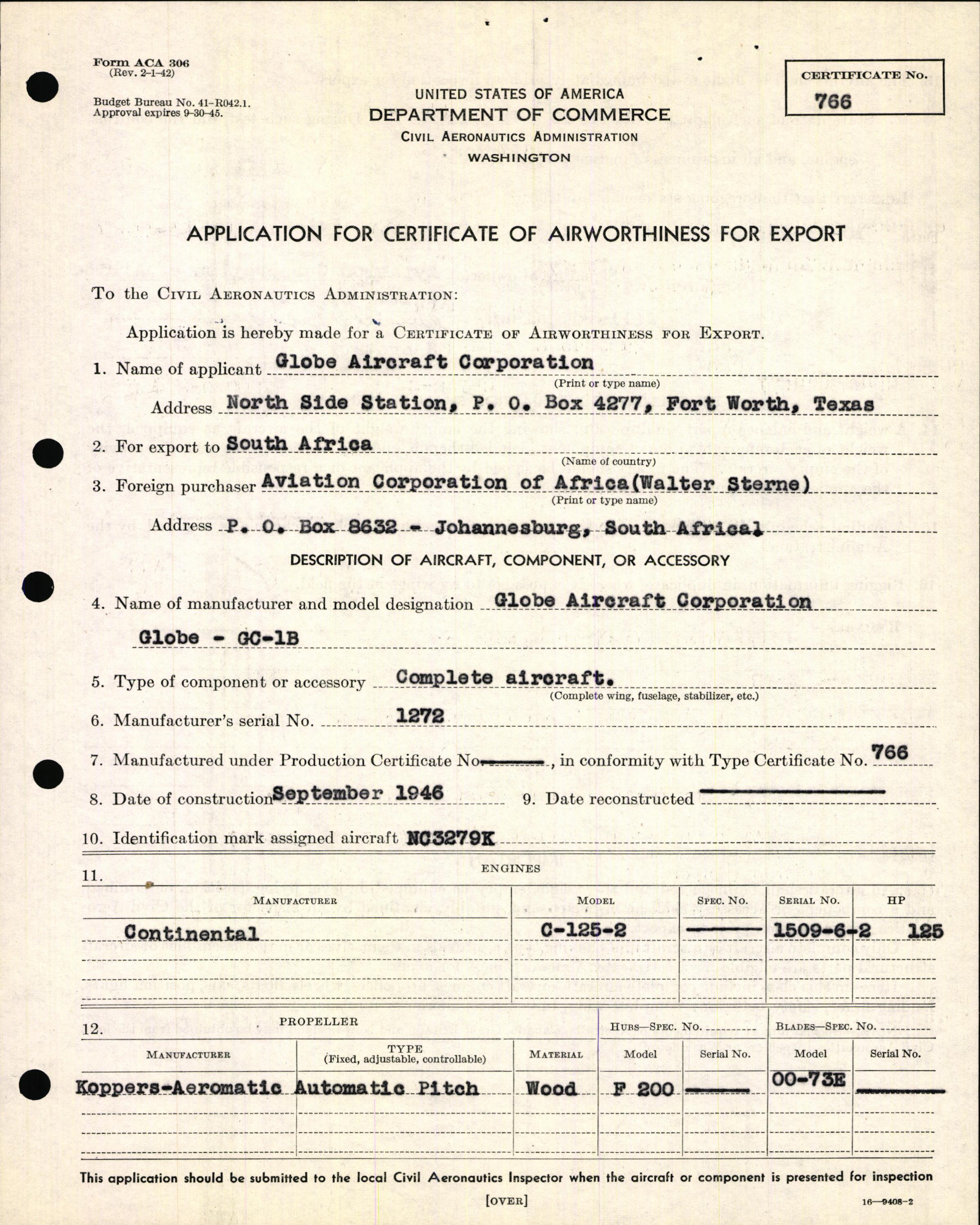 Sample page 5 from AirCorps Library document: Technical Information for Serial Number 1272