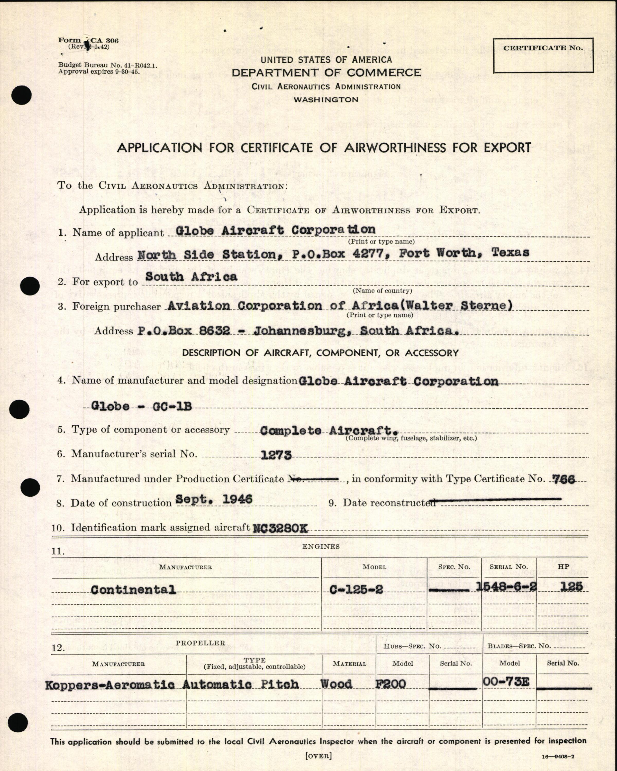 Sample page 5 from AirCorps Library document: Technical Information for Serial Number 1273