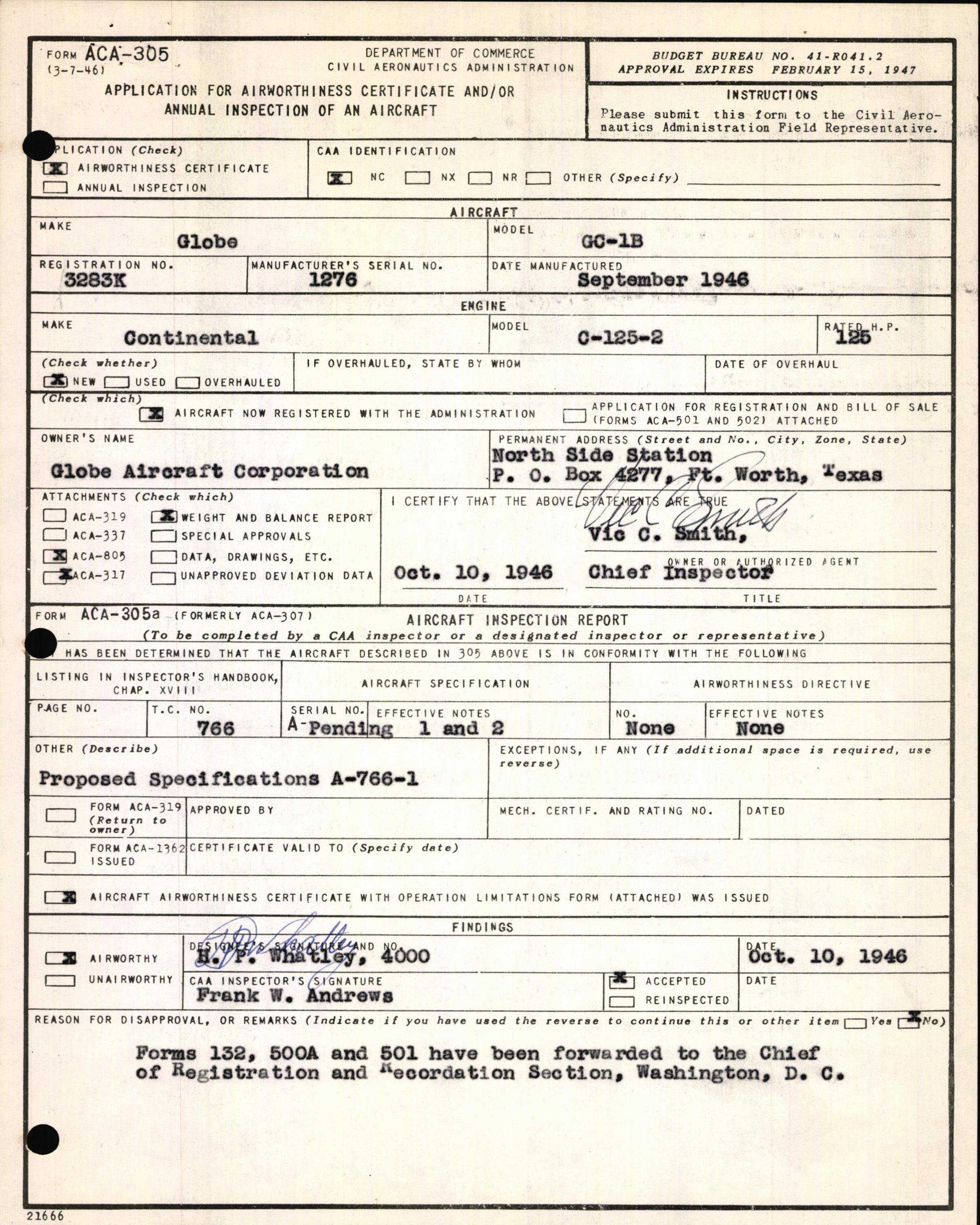 Sample page 3 from AirCorps Library document: Technical Information for Serial Number 1276