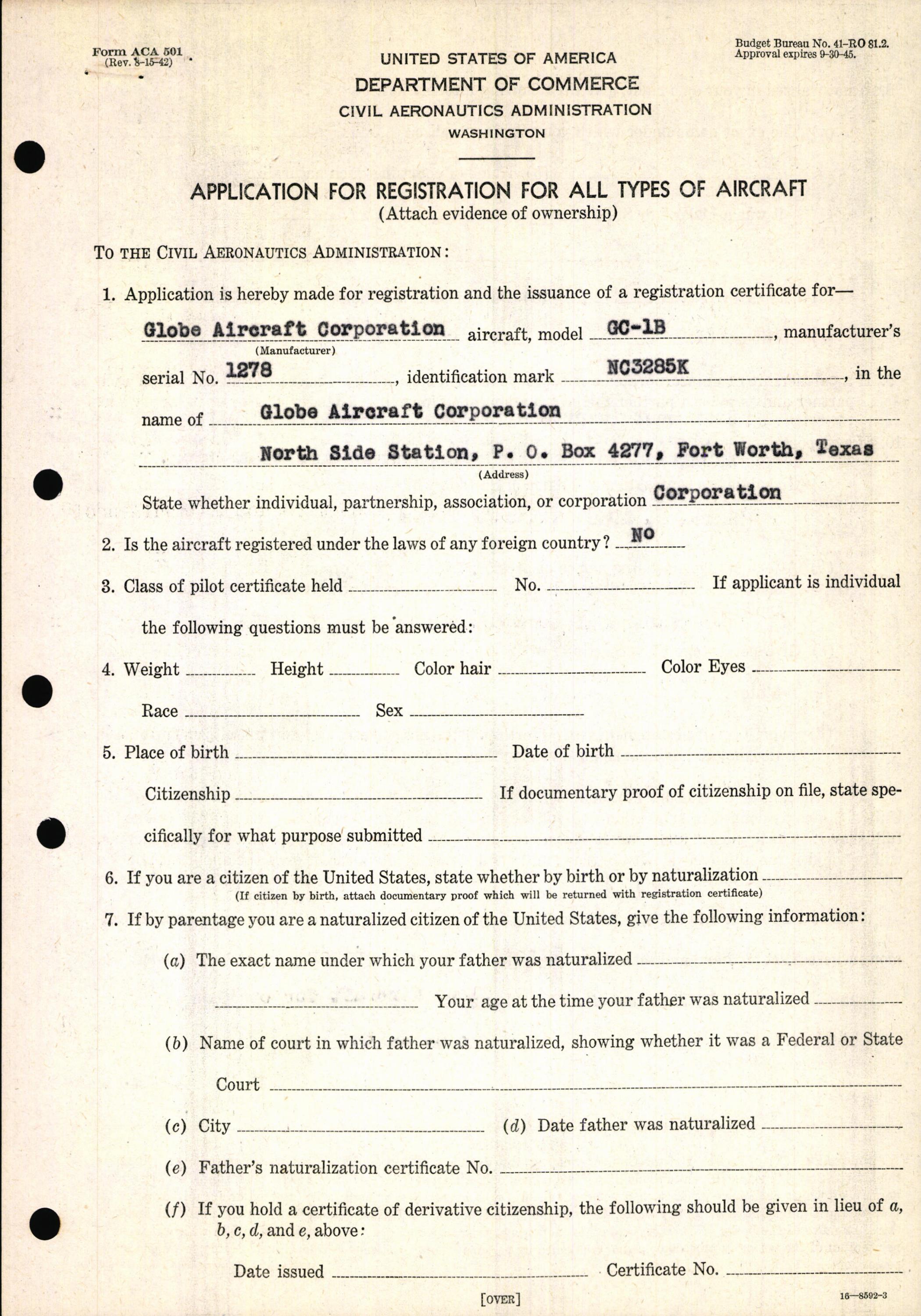 Sample page 3 from AirCorps Library document: Technical Information for Serial Number 1278