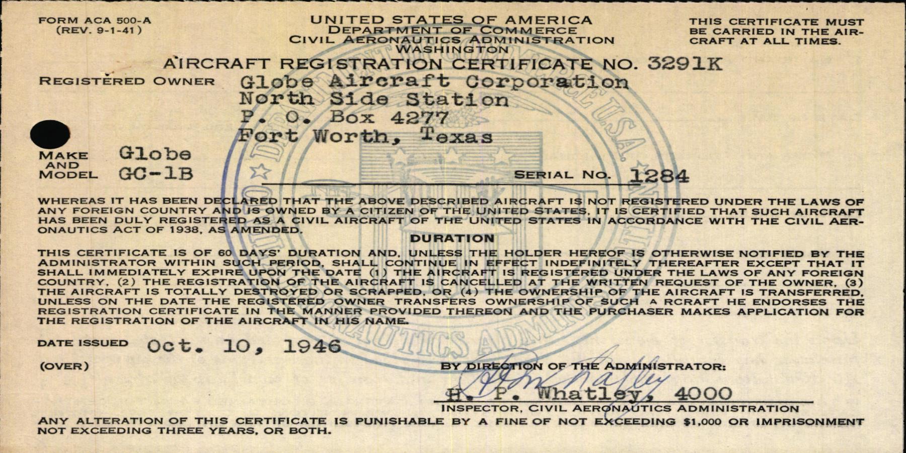 Sample page 3 from AirCorps Library document: Technical Information for Serial Number 1284