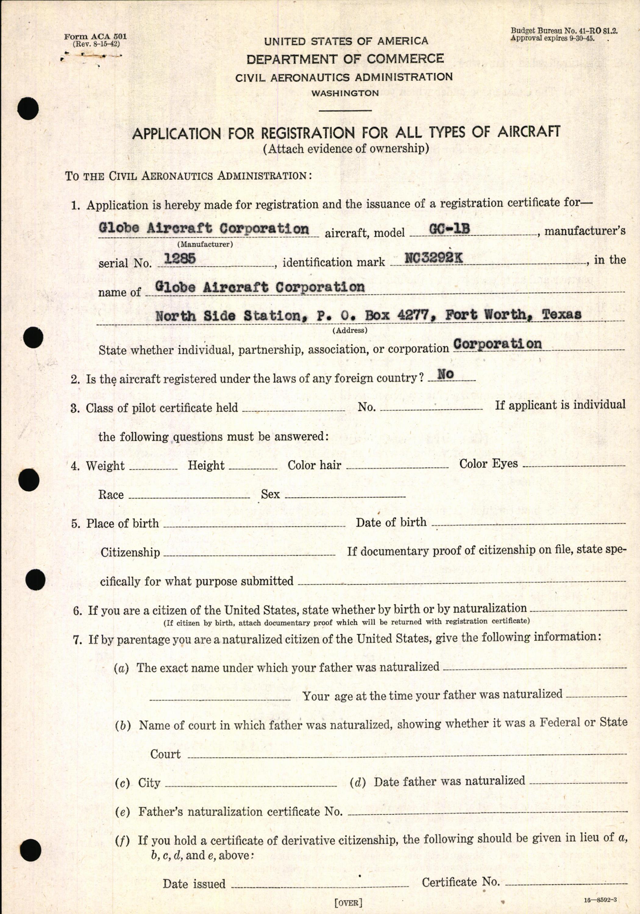 Sample page 3 from AirCorps Library document: Technical Information for Serial Number 1285