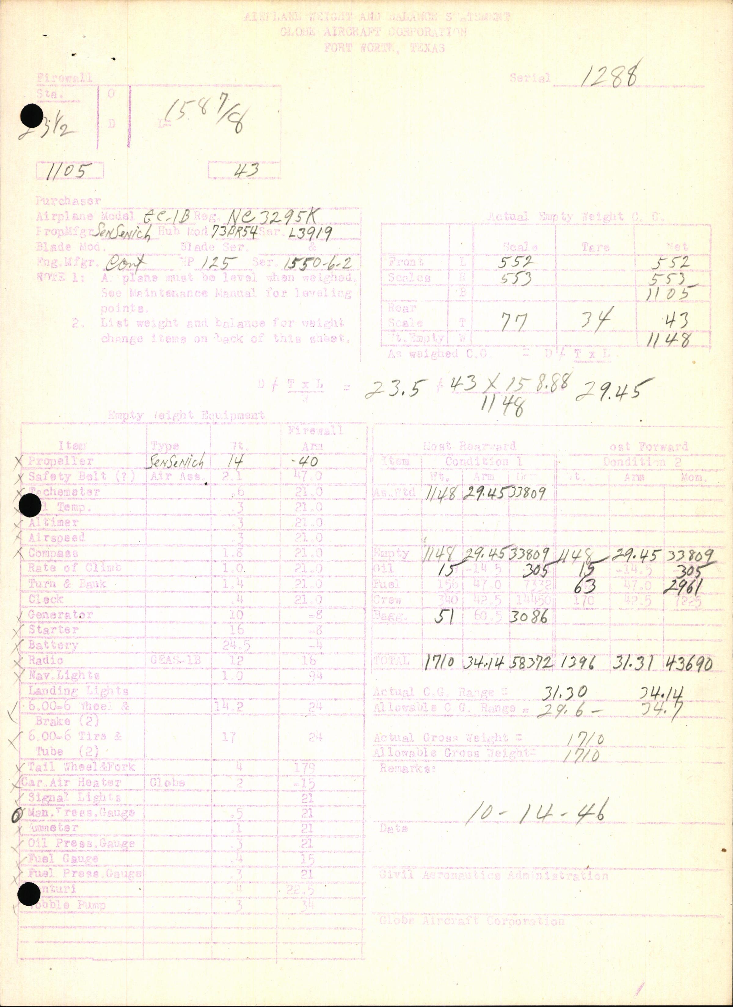 Sample page 7 from AirCorps Library document: Technical Information for Serial Number 1288