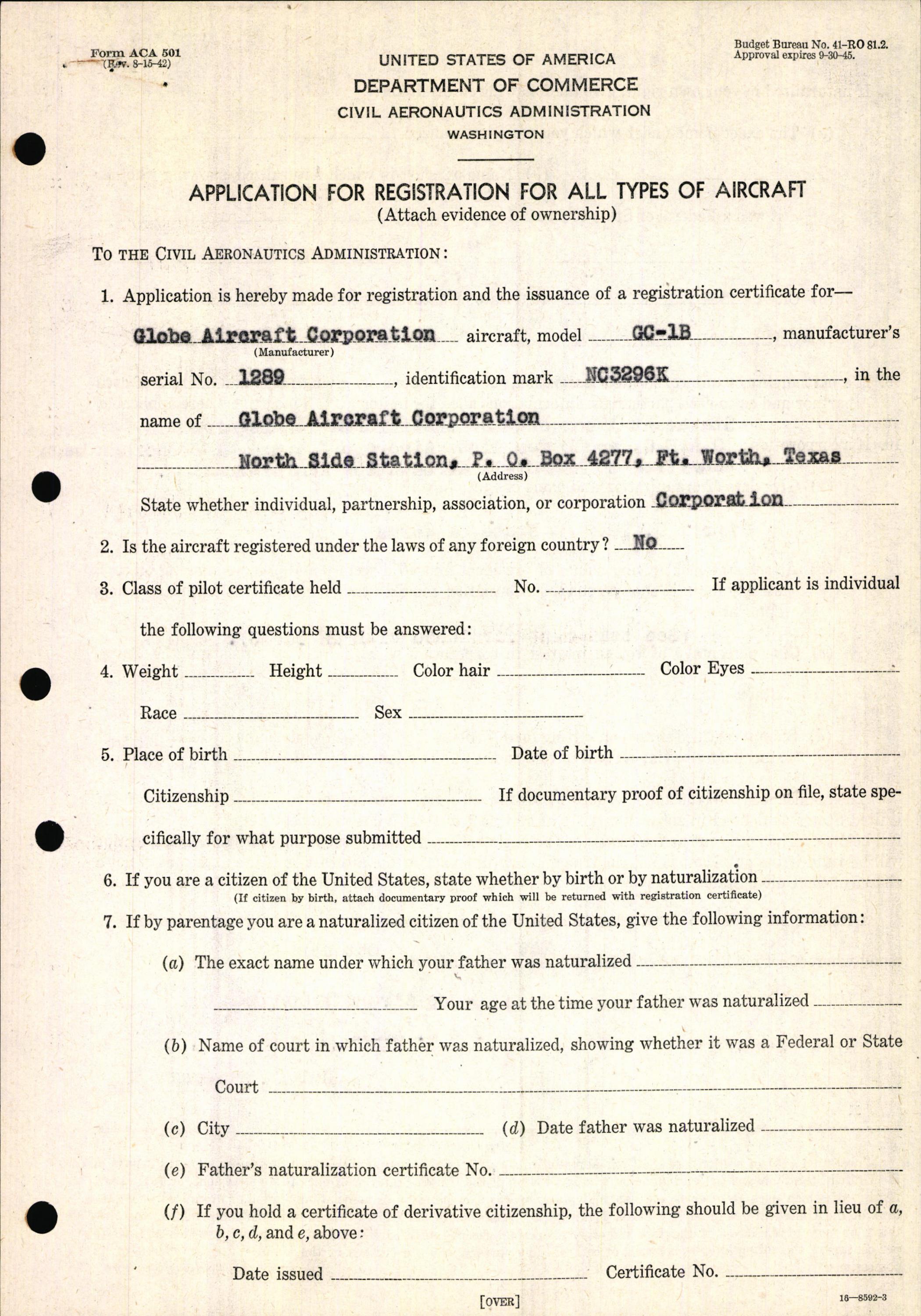 Sample page 3 from AirCorps Library document: Technical Information for Serial Number 1289