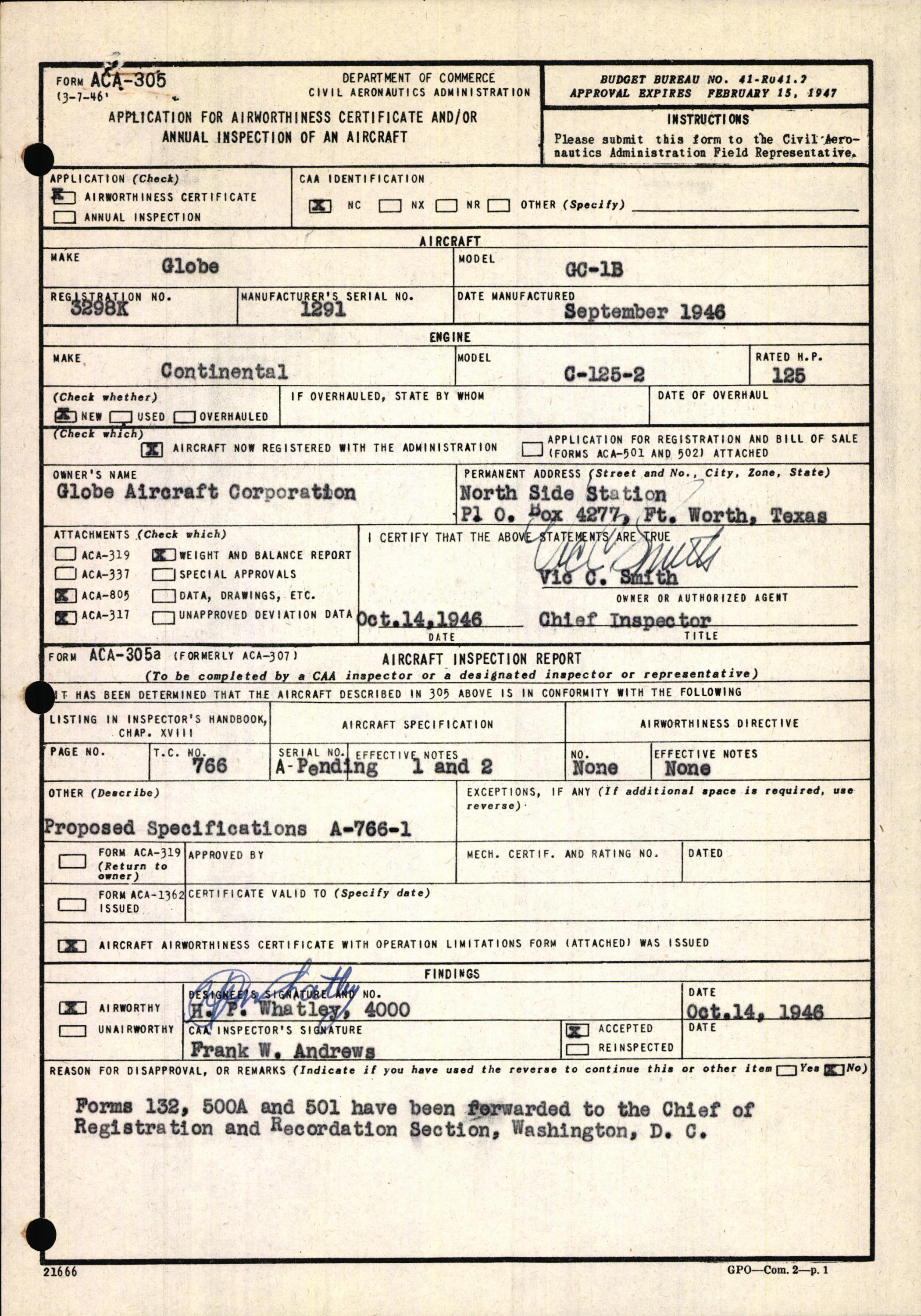 Sample page 5 from AirCorps Library document: Technical Information for Serial Number 1291