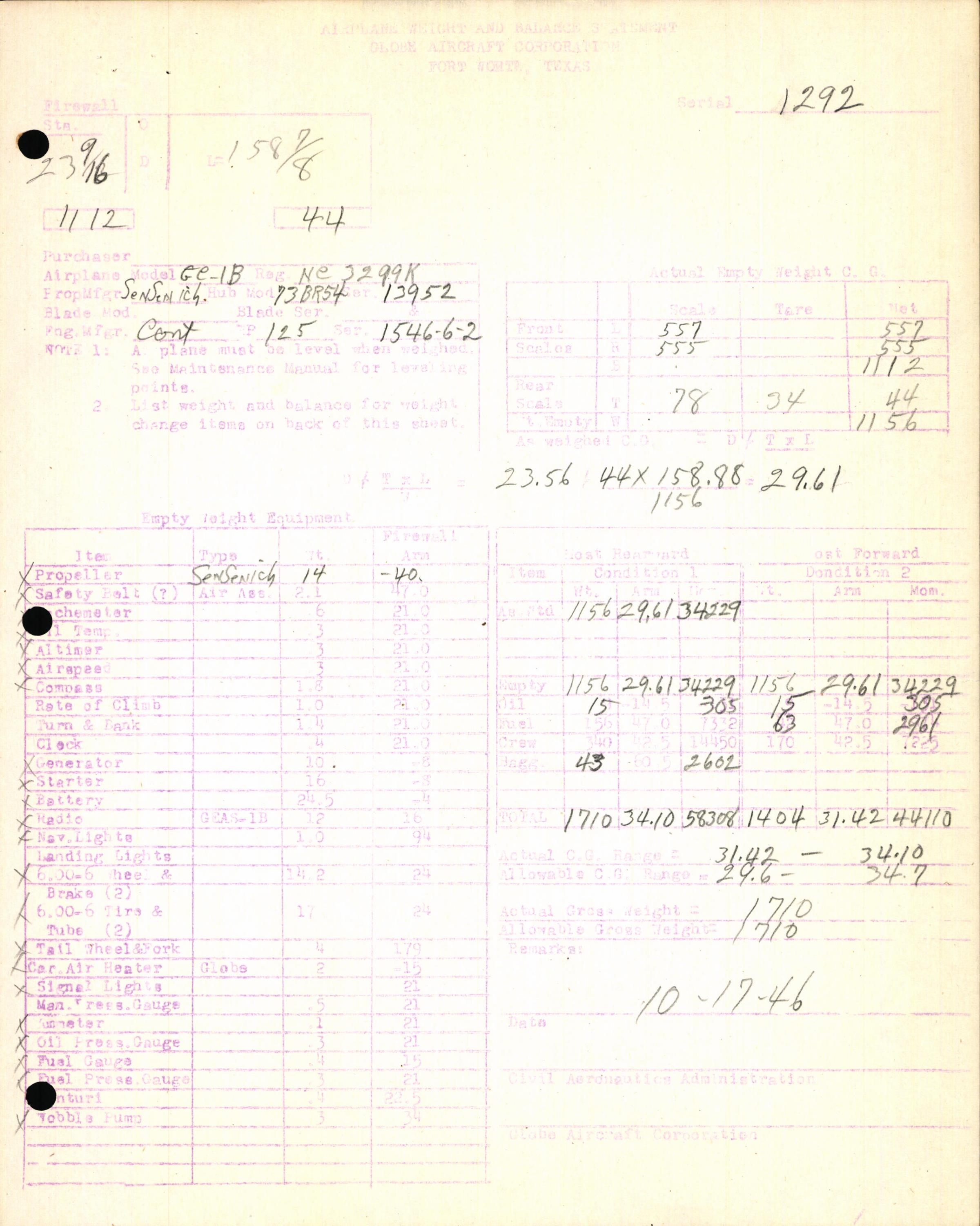 Sample page 7 from AirCorps Library document: Technical Information for Serial Number 1292