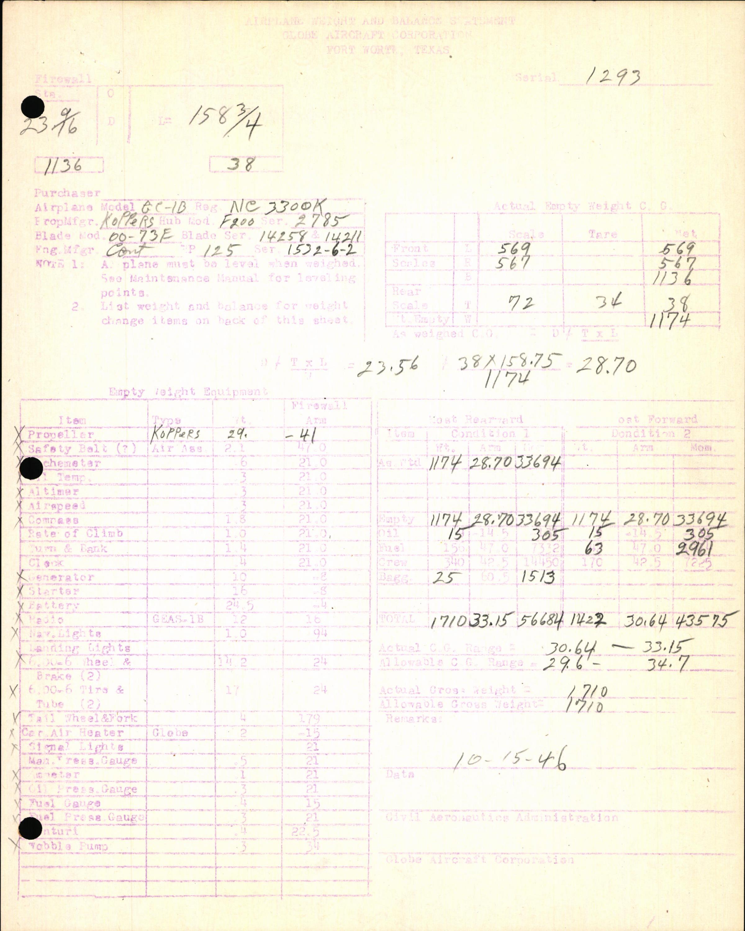 Sample page 7 from AirCorps Library document: Technical Information for Serial Number 1293