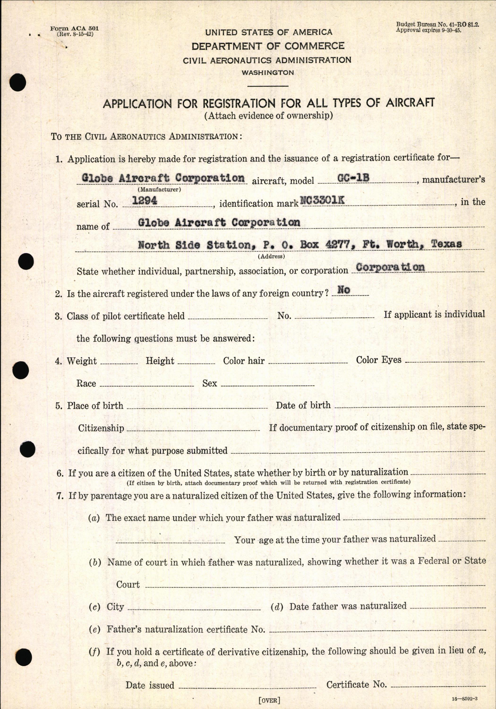 Sample page 3 from AirCorps Library document: Technical Information for Serial Number 1294