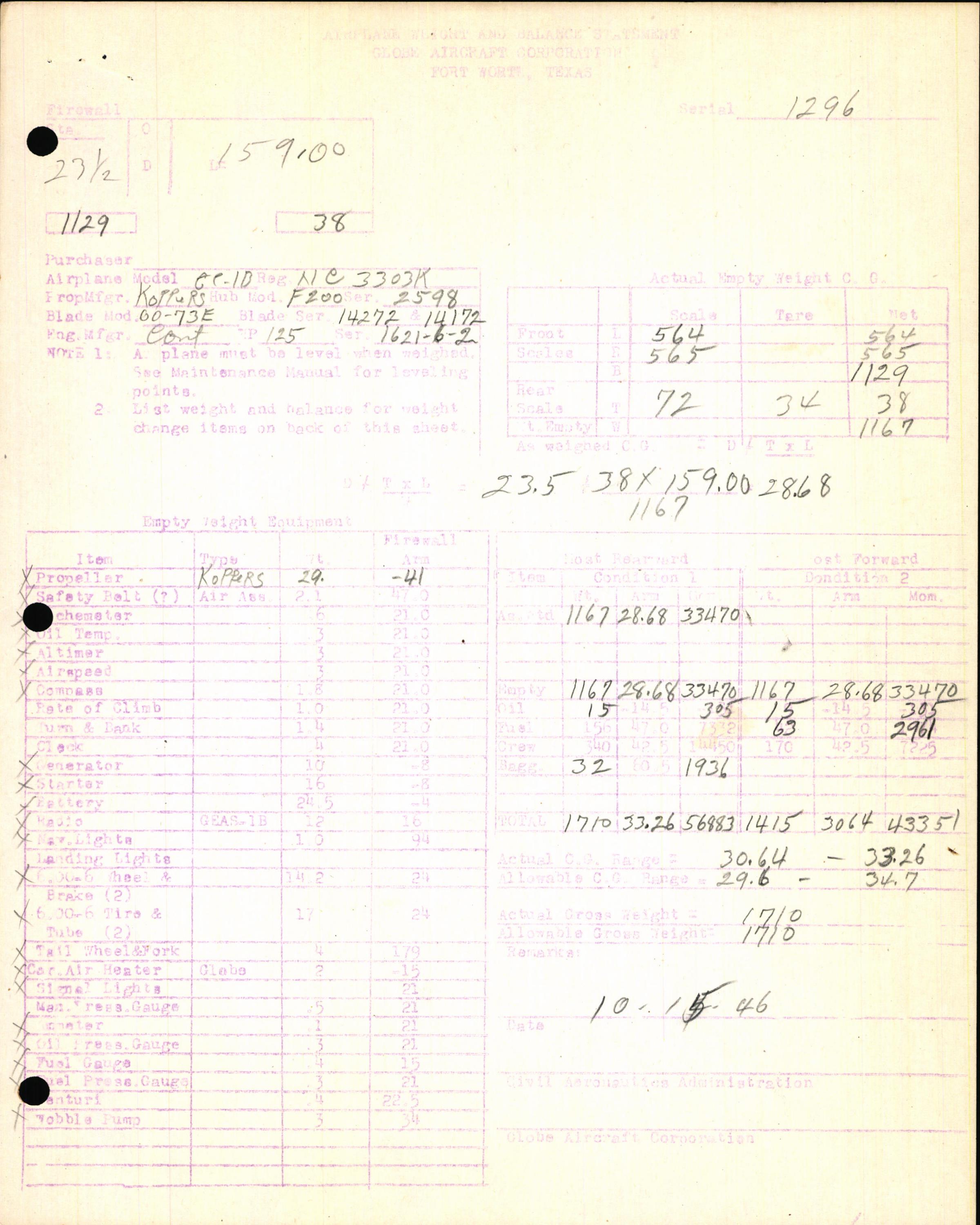 Sample page 7 from AirCorps Library document: Technical Information for Serial Number 1296