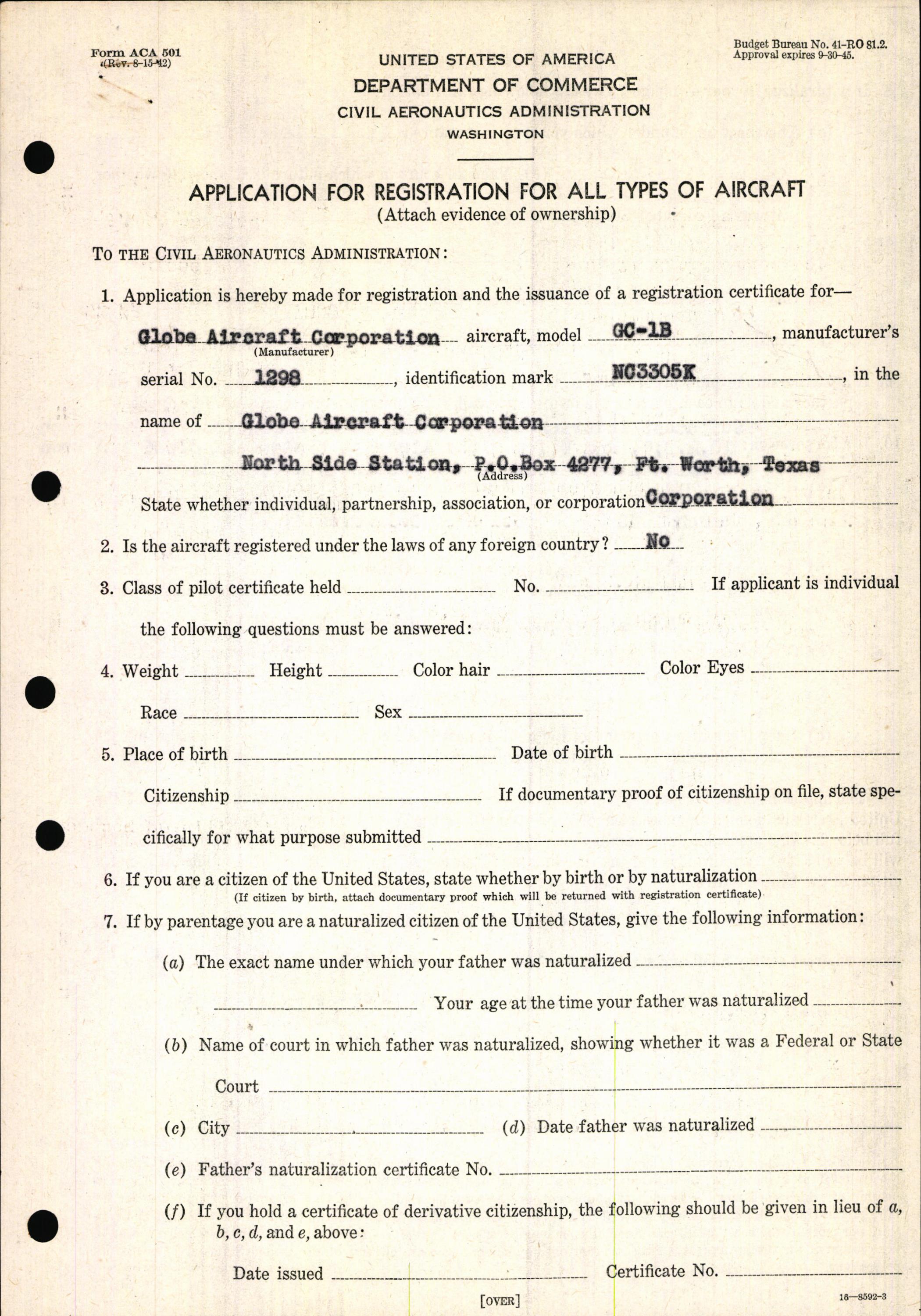 Sample page 3 from AirCorps Library document: Technical Information for Serial Number 1298