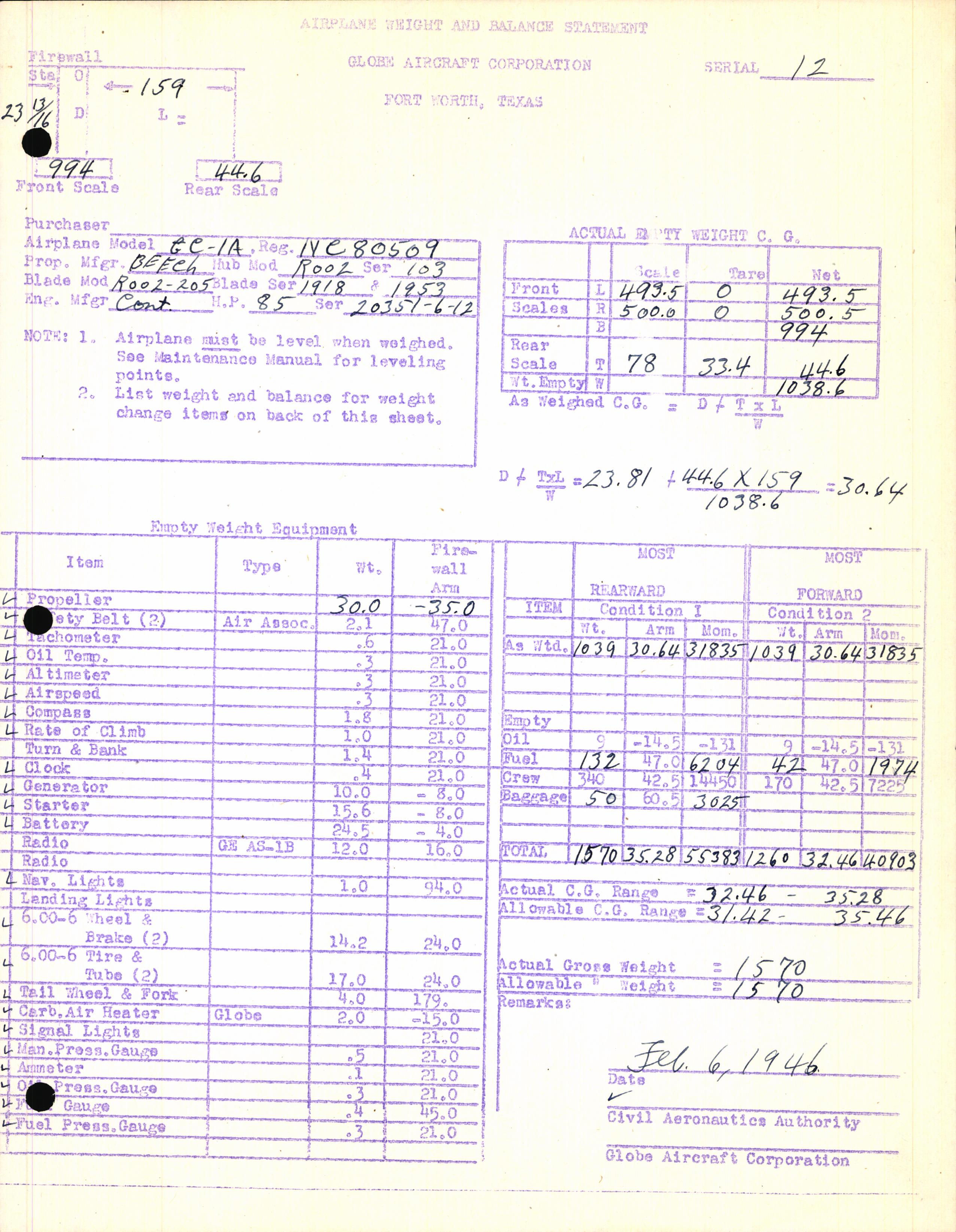 Sample page 7 from AirCorps Library document: Technical Information for Serial Number 12