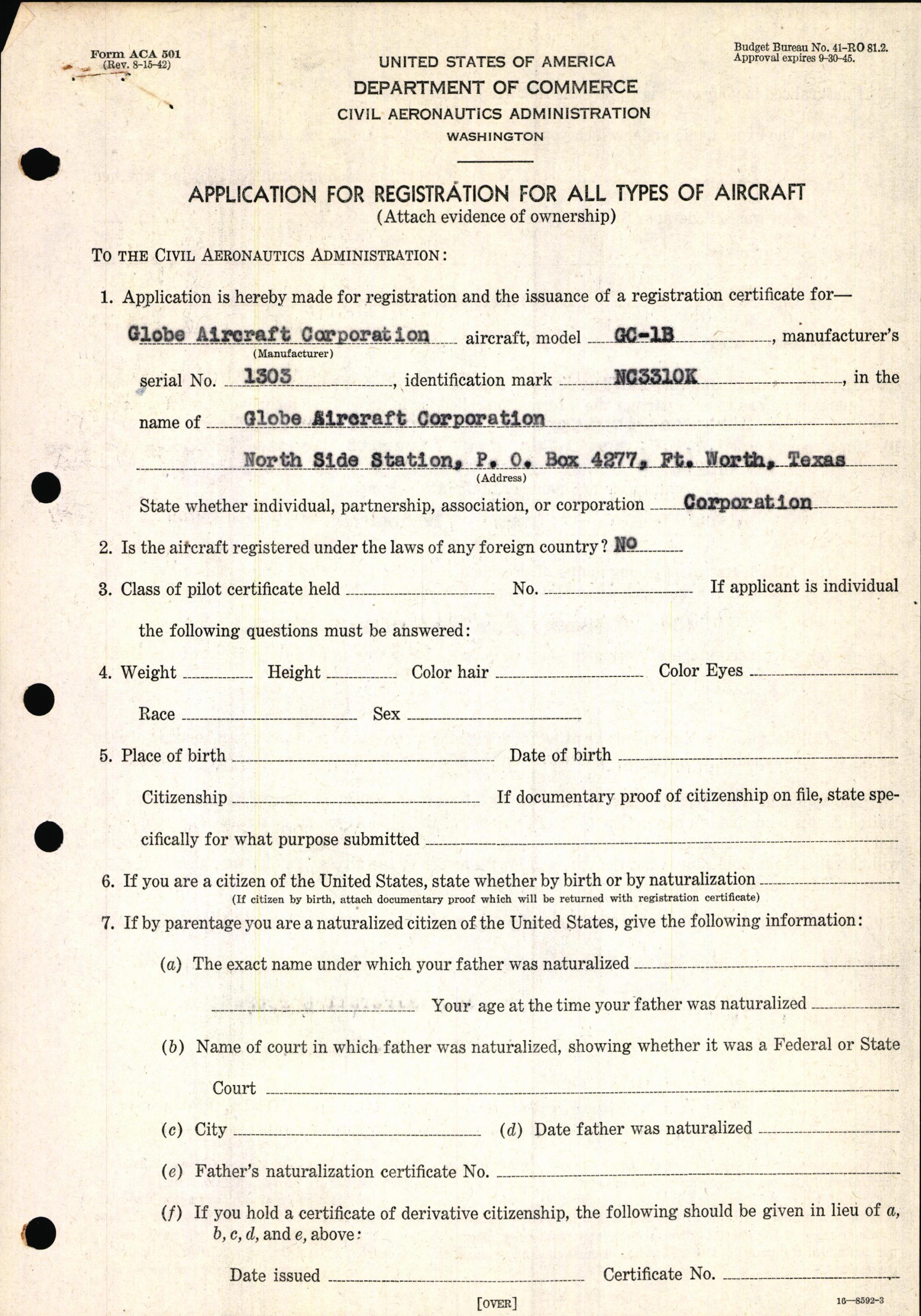 Sample page 3 from AirCorps Library document: Technical Information for Serial Number 1303