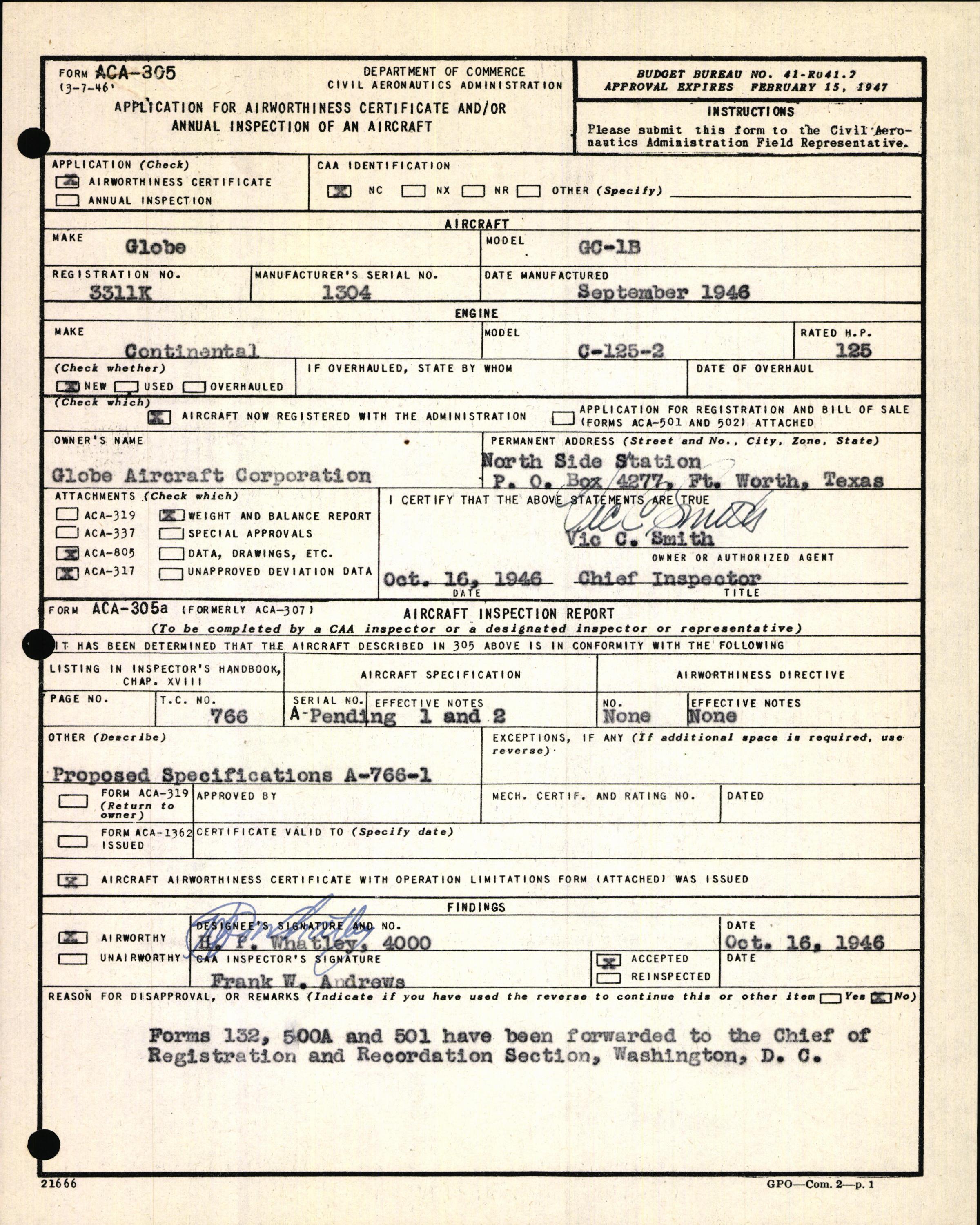 Sample page 3 from AirCorps Library document: Technical Information for Serial Number 1304