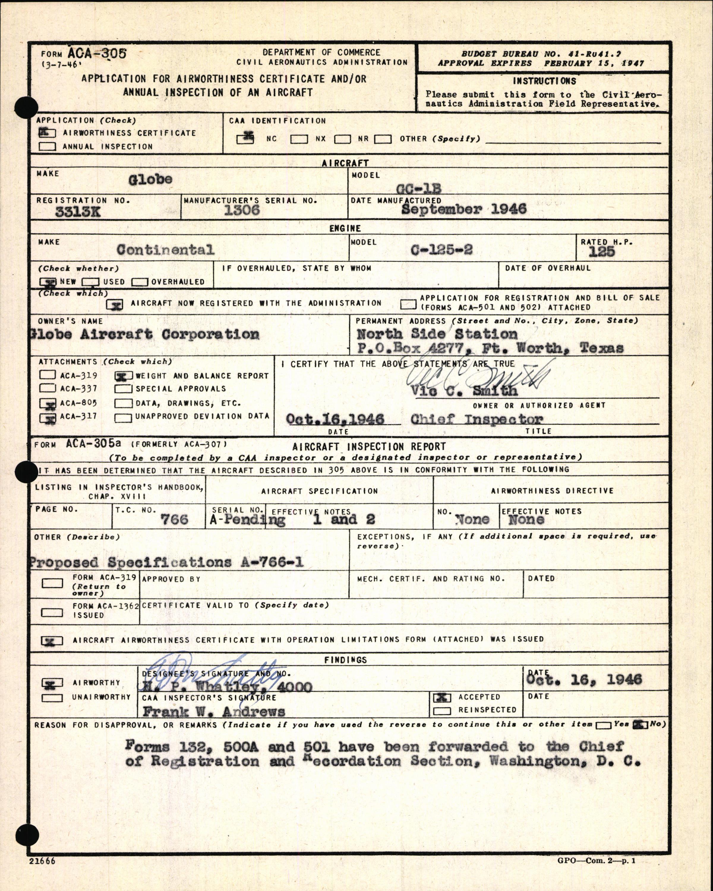 Sample page 3 from AirCorps Library document: Technical Information for Serial Number 1306